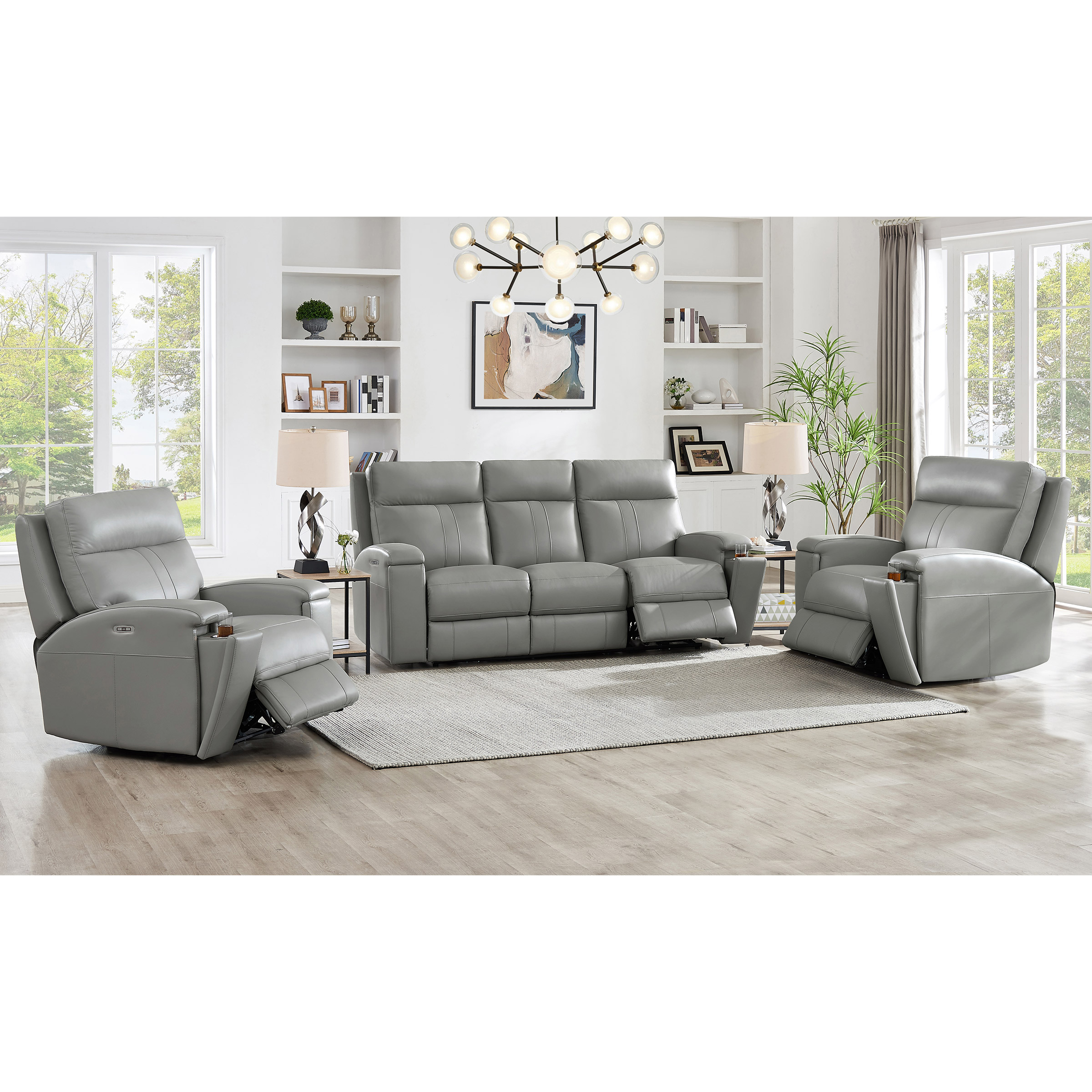 Prospera Home Frasier Top Grain Leather Power Reclining Sofa and 2 Chairs