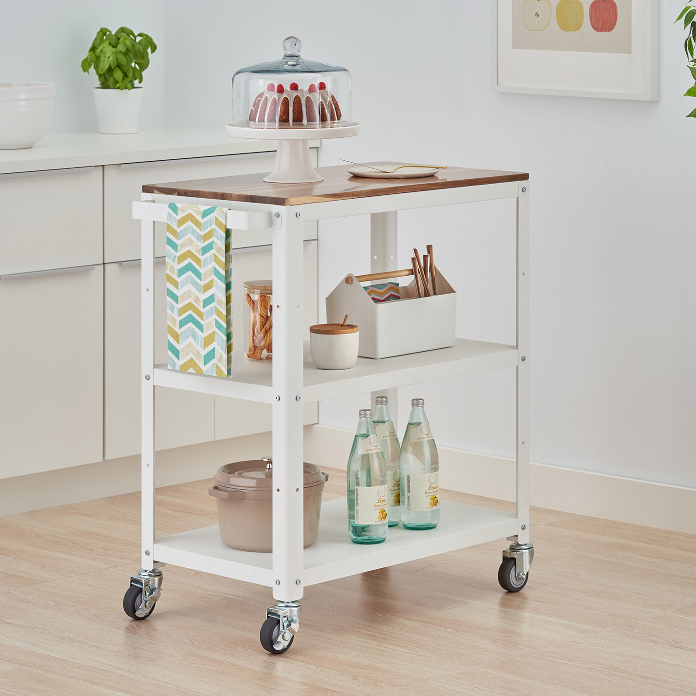 TRINITY 3-tier Metal Kitchen Cart with Acacia Top