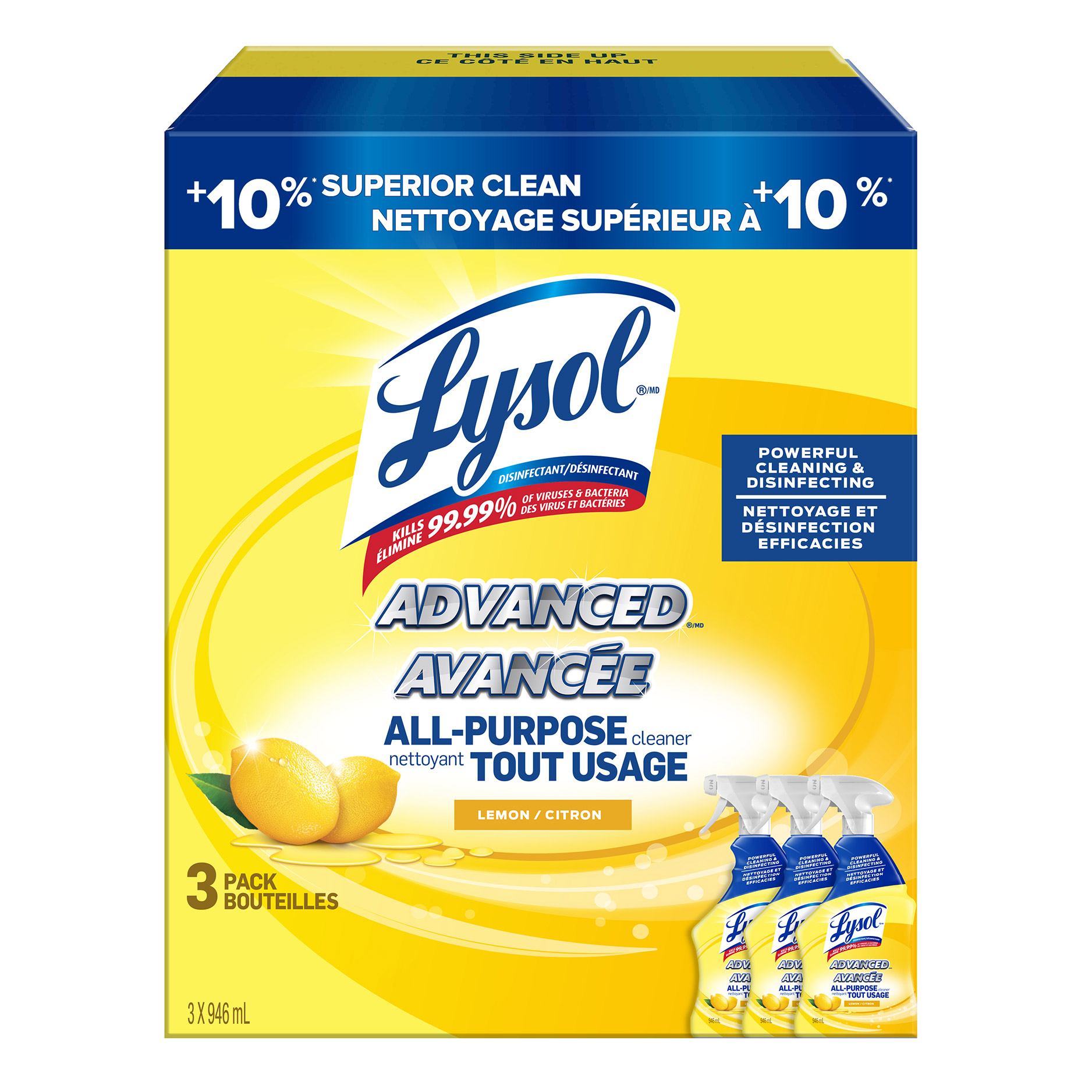 Lysol Advanced All Purpose Cleaner Trigger Lemon Scent, 3 x 946 ml