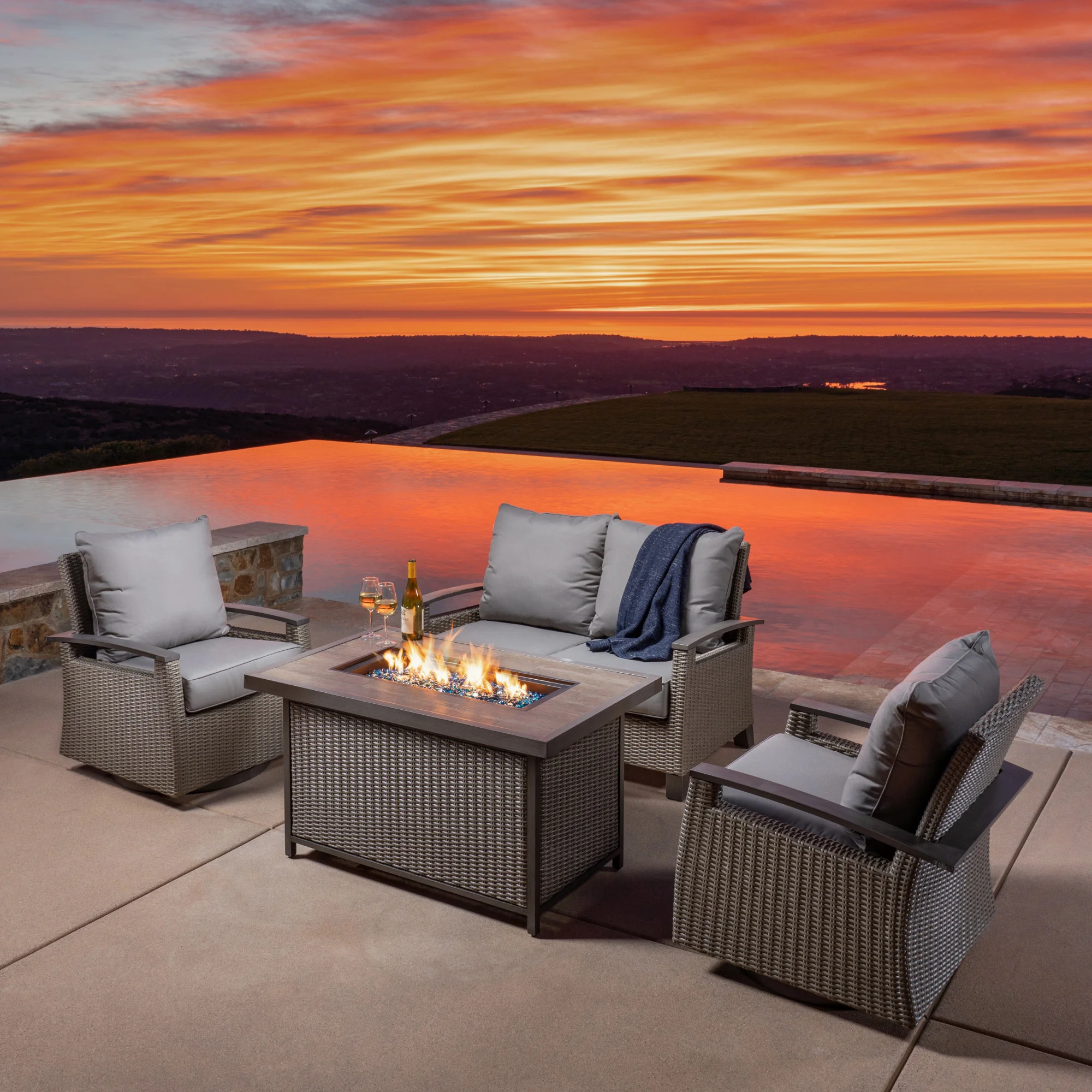 Grand Leisure Las Palmas 4-piece Fire Outdoor Patio Seating Set