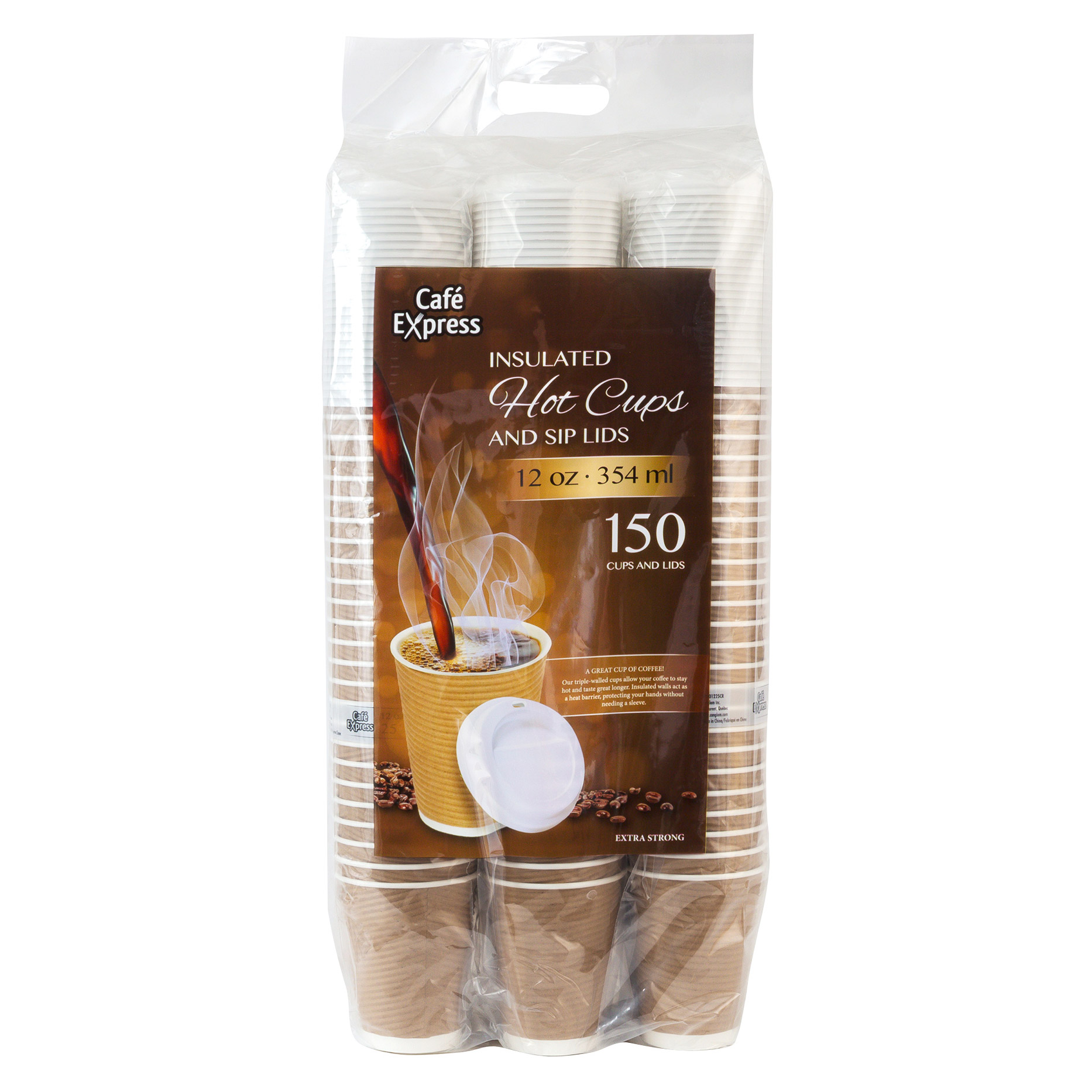 Café Express 12-oz. Brown Ripple Hot Cups and Lid, 150-pack | Costco