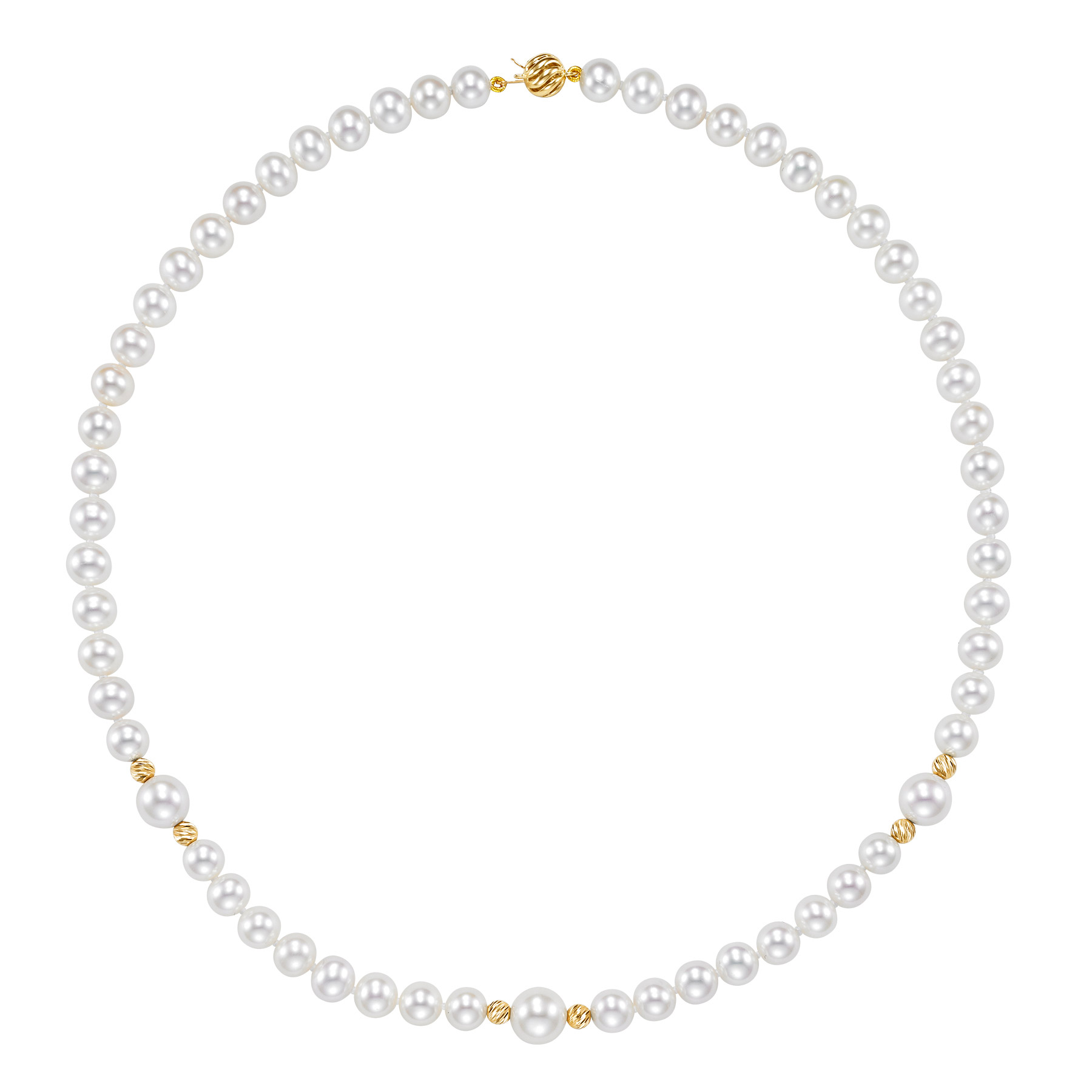 6.5 – 8.5 mm Cultured Freshwater Pearl and 14kt Yellow Gold Bead Necklace
