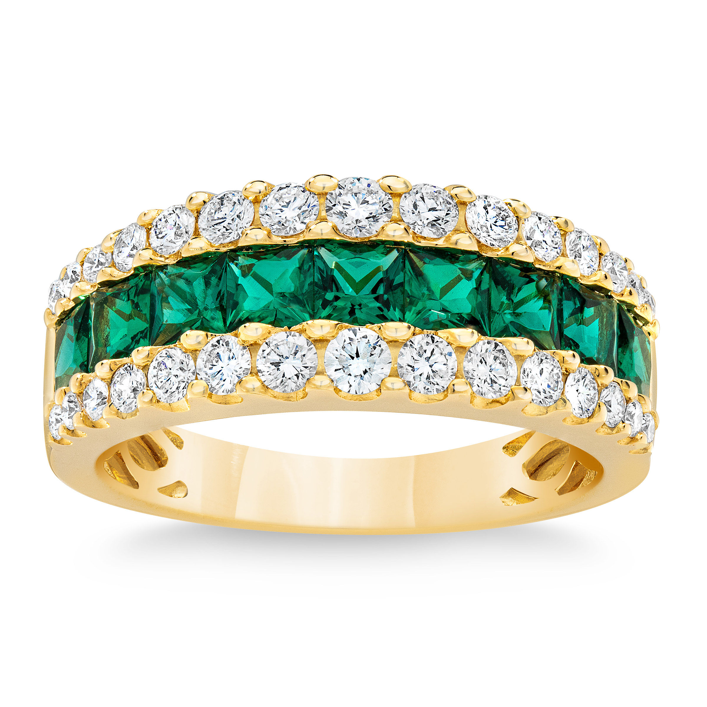 Lab Created Emerald and Diamond 14kt Yellow Gold Ring