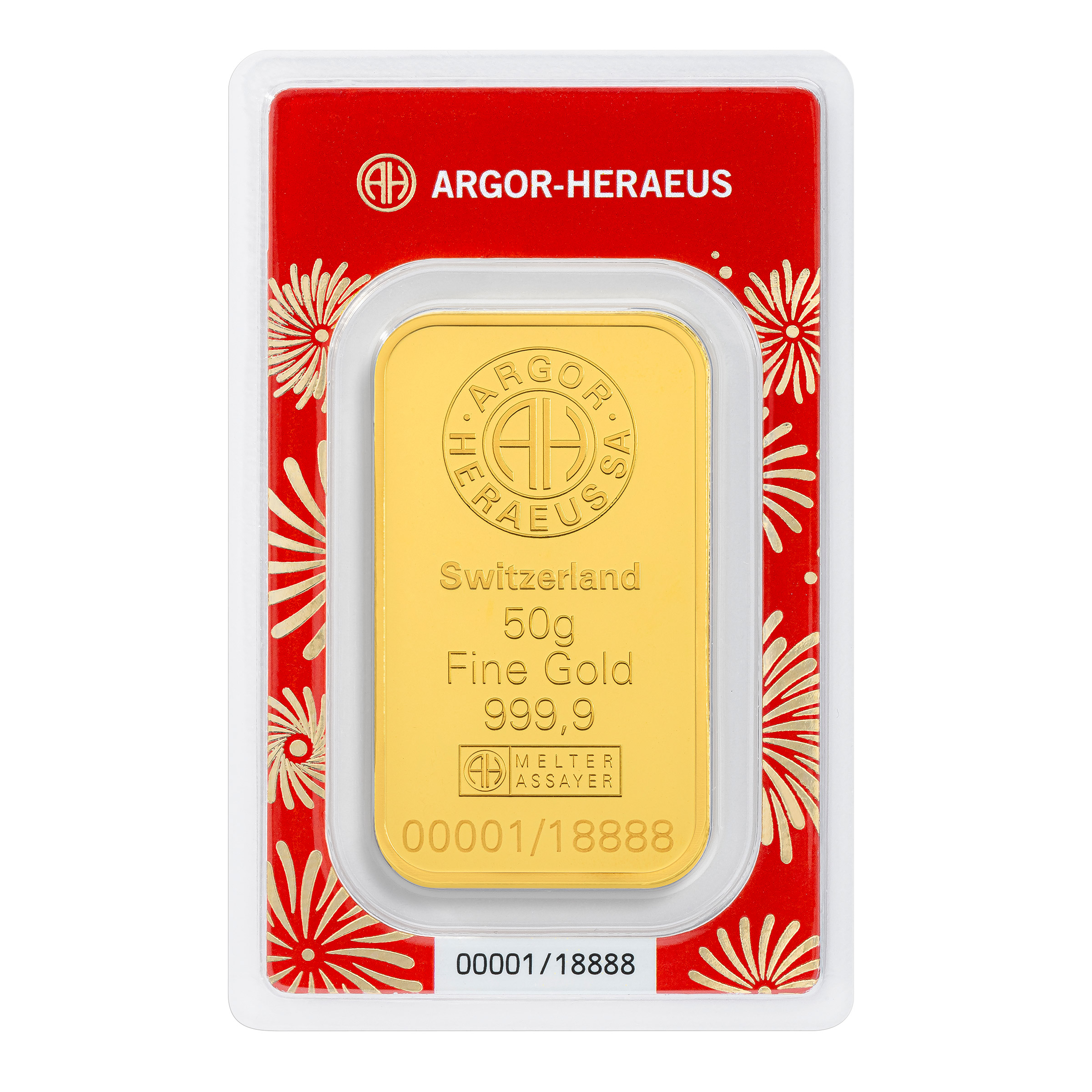 50 Gram Gold Bar Argor Heraeus Lunar Snake (New in Assay)