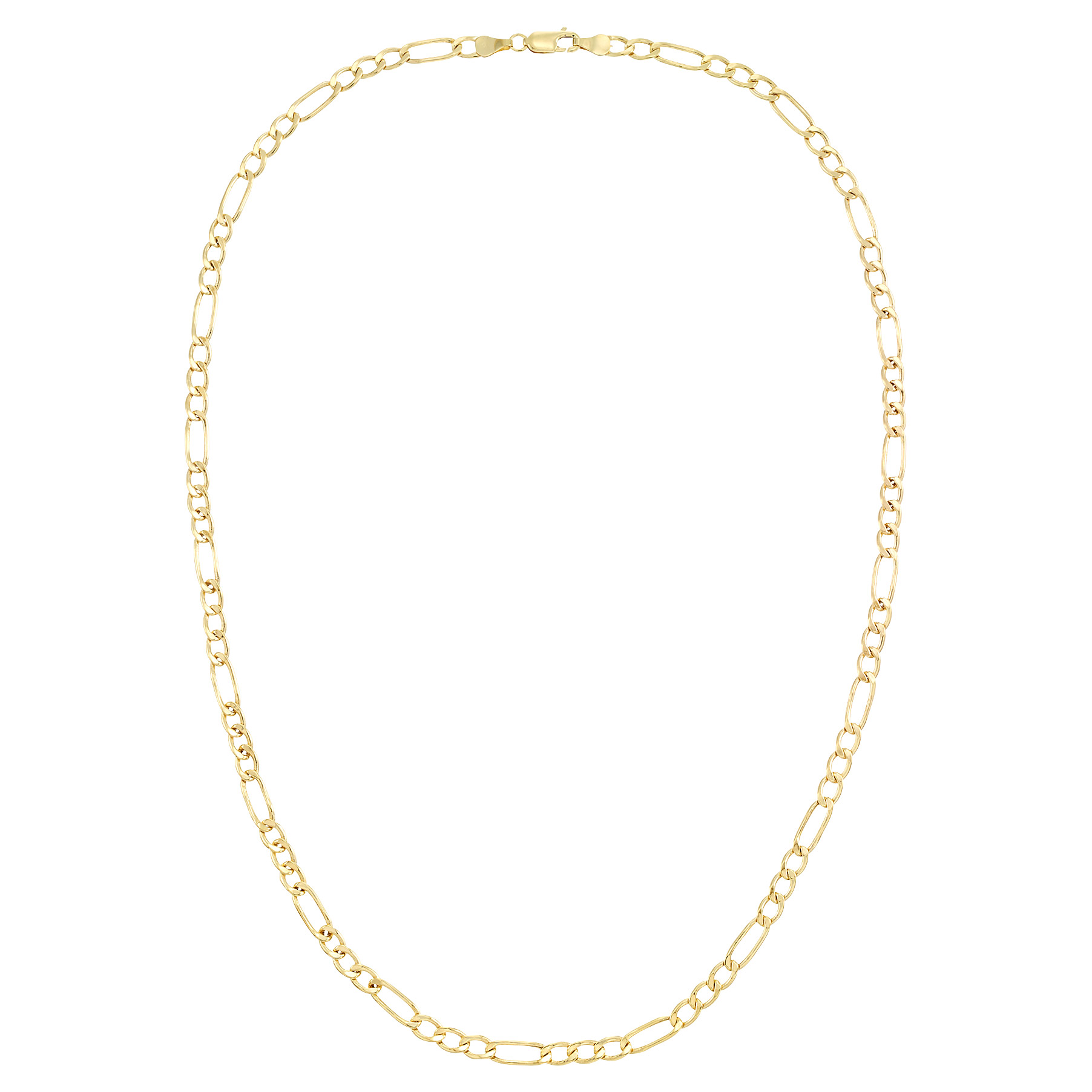 High Polish Men’s Figaro Link Chain Necklace in Yellow Gold