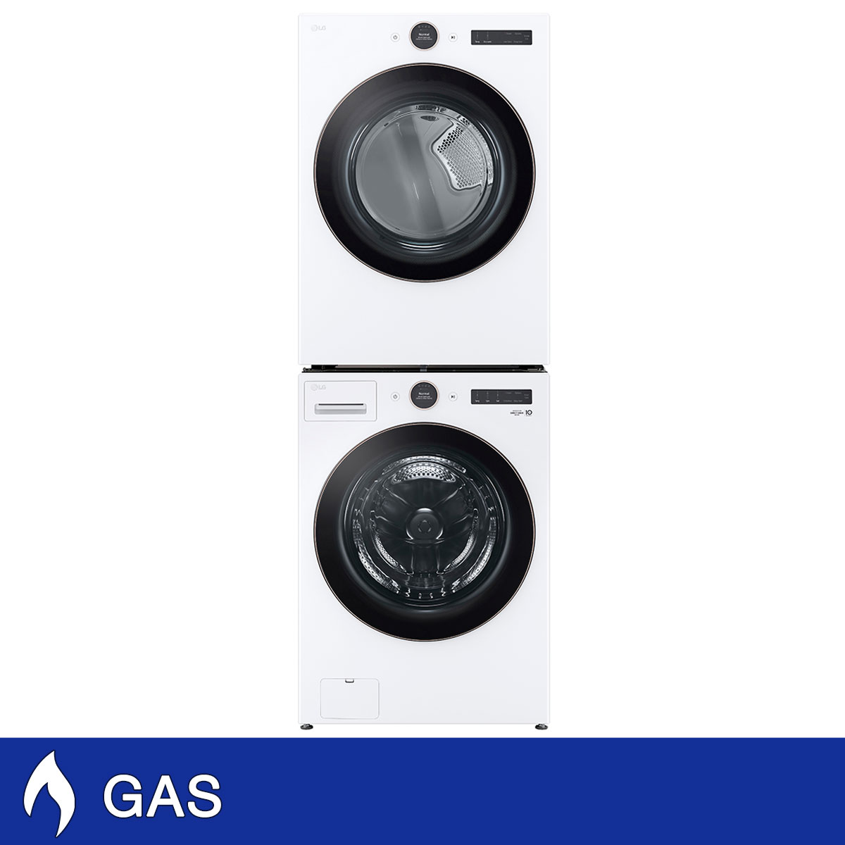 LG 5.0 cu. ft. Mega Capacity Smart Front Load Washer with TurboWash 360 and 7.4 cu. ft. GAS Dryer with AI Sensor Dry and TurboSteam with Stacking Kit