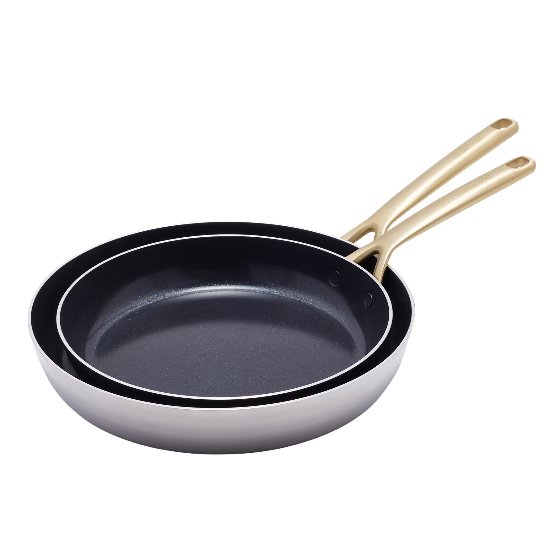 GreenPan GP5 5-ply Stainless Steel Skillet Set, Gold Handles, 2