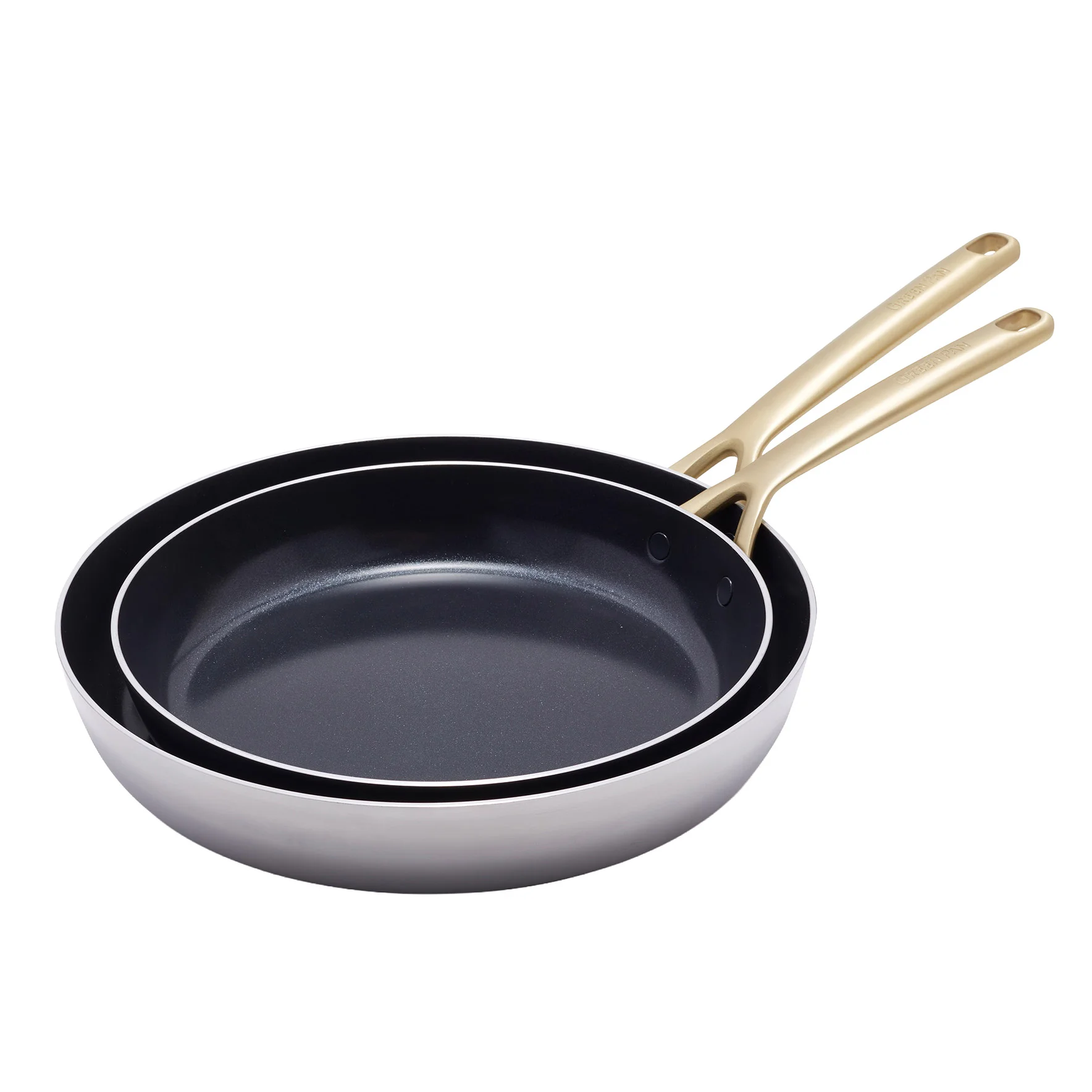GreenPan GP5 5-ply Stainless Steel Skillet Set, Gold Handles, 2