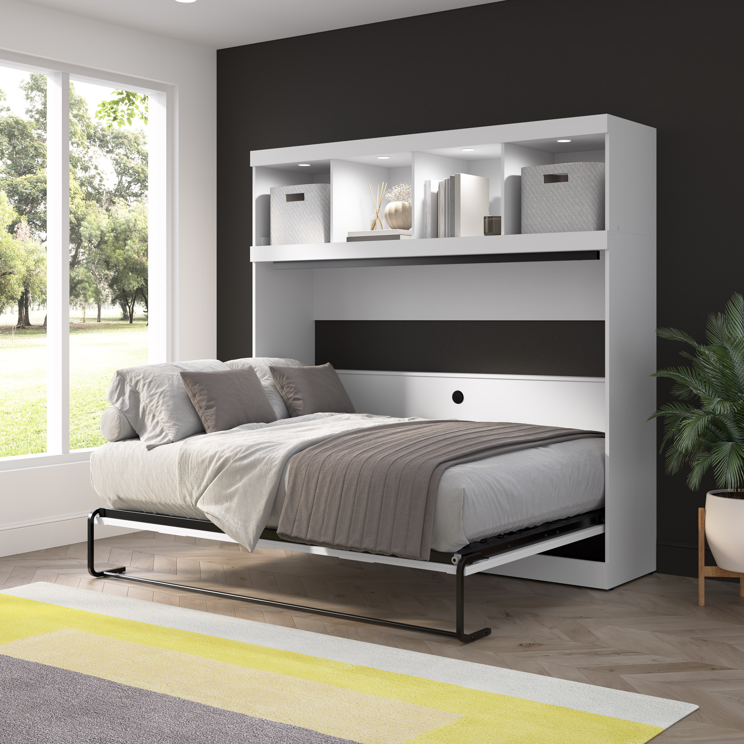 Bestar Oasis Premium Horizontal Double Wall Bed with Overhead Storage