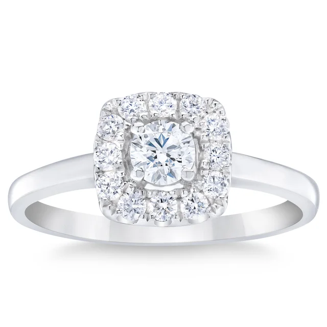 Round Brilliant 0.50 ctw VS2 Clarity, I Color Diamond Platinum Halo Ring, Size 6