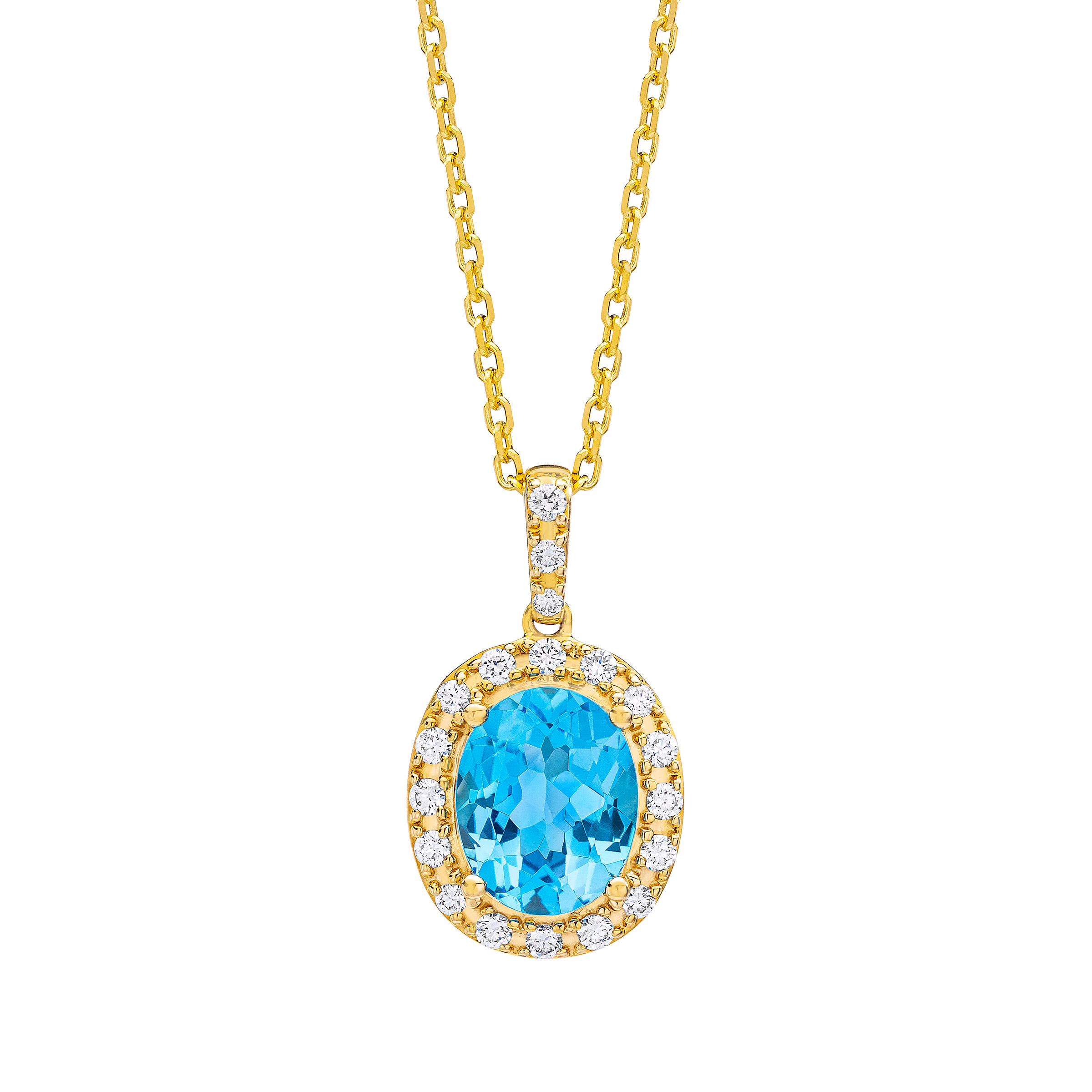 Oval Shaped Blue Topaz and Diamond Pendant (0.25 ctw)