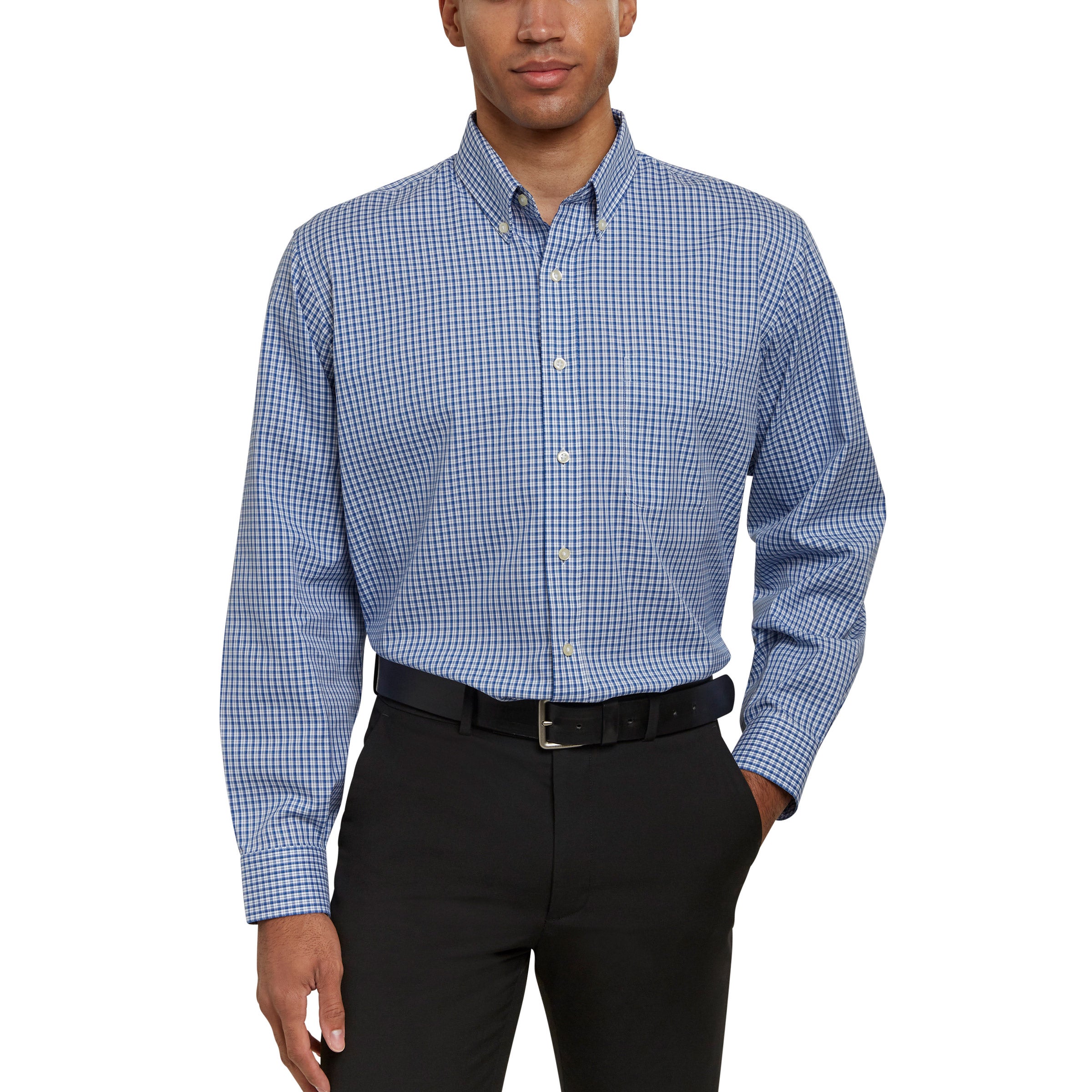Kirkland Signature Men's Traditional Fit Dress Shirt, White Gray Check |  Costco