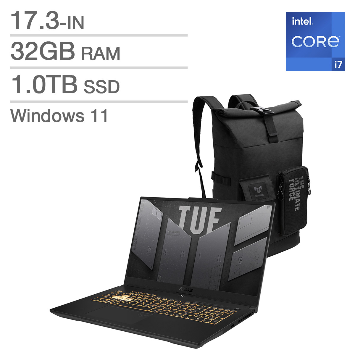 ASUS TUF F17 17.3-in. Gaming Laptop Bundle, Intel Core i7-13620H – 32GB RAM, 1TB SSD, 8 GB NVIDIA GeForce RTX 4060
