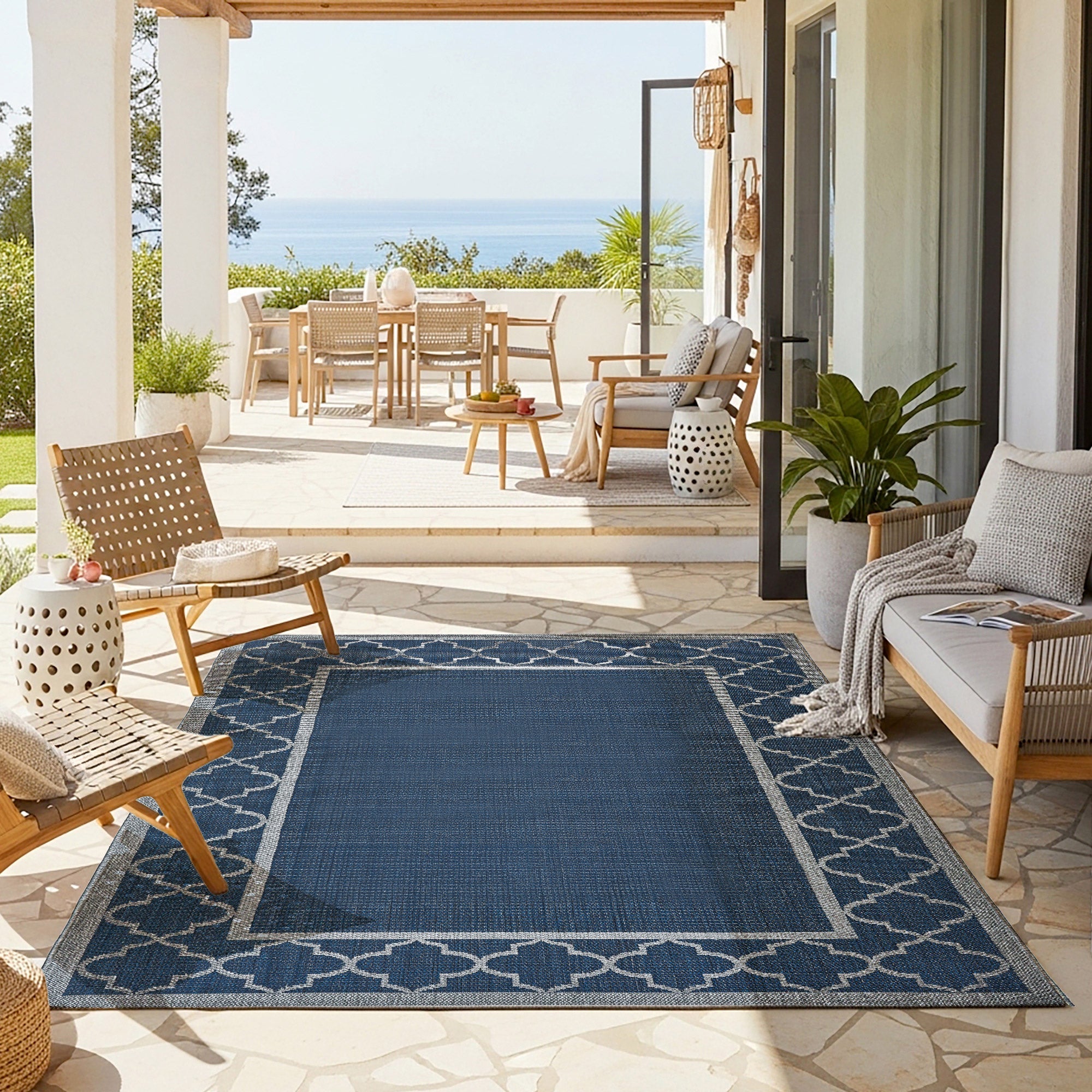 Laguna Indoor/Outdoor Area Rug, Simeon Navy Gray, 5'3 x 7' | Costco