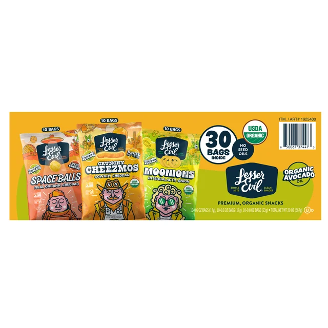 Lesser Evil Avocado Oil Organic Snack Box, 30-count