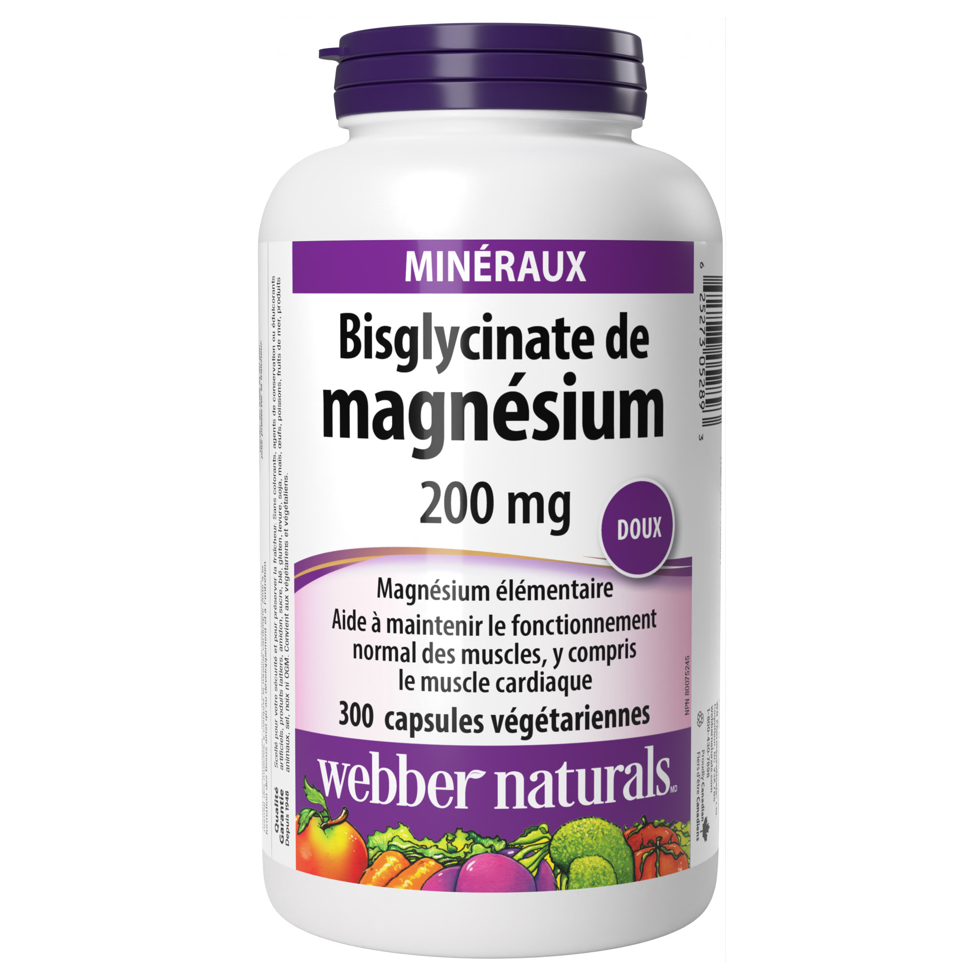 webber naturals Bisglycinate de magnésium 200 mg - 300 capsules