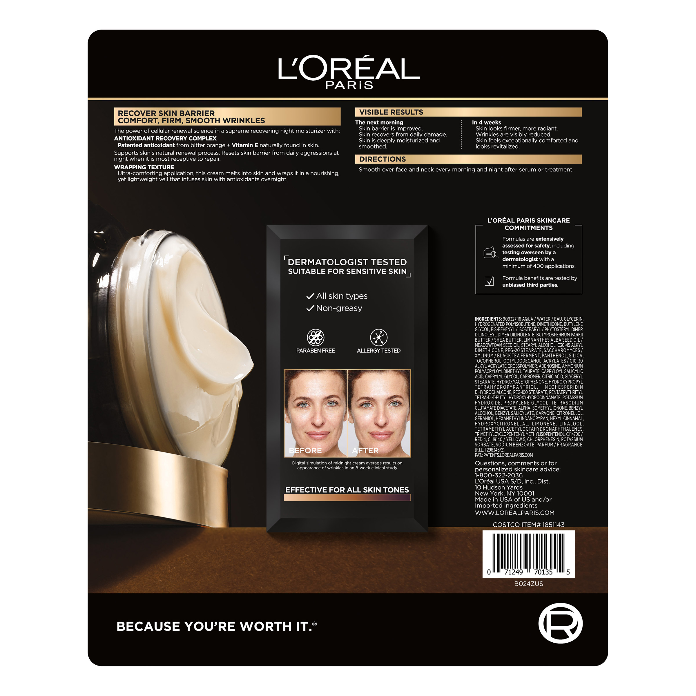 L'Oreal Paris Midnight Cream, 1.7 oz, 2-pack | Costco