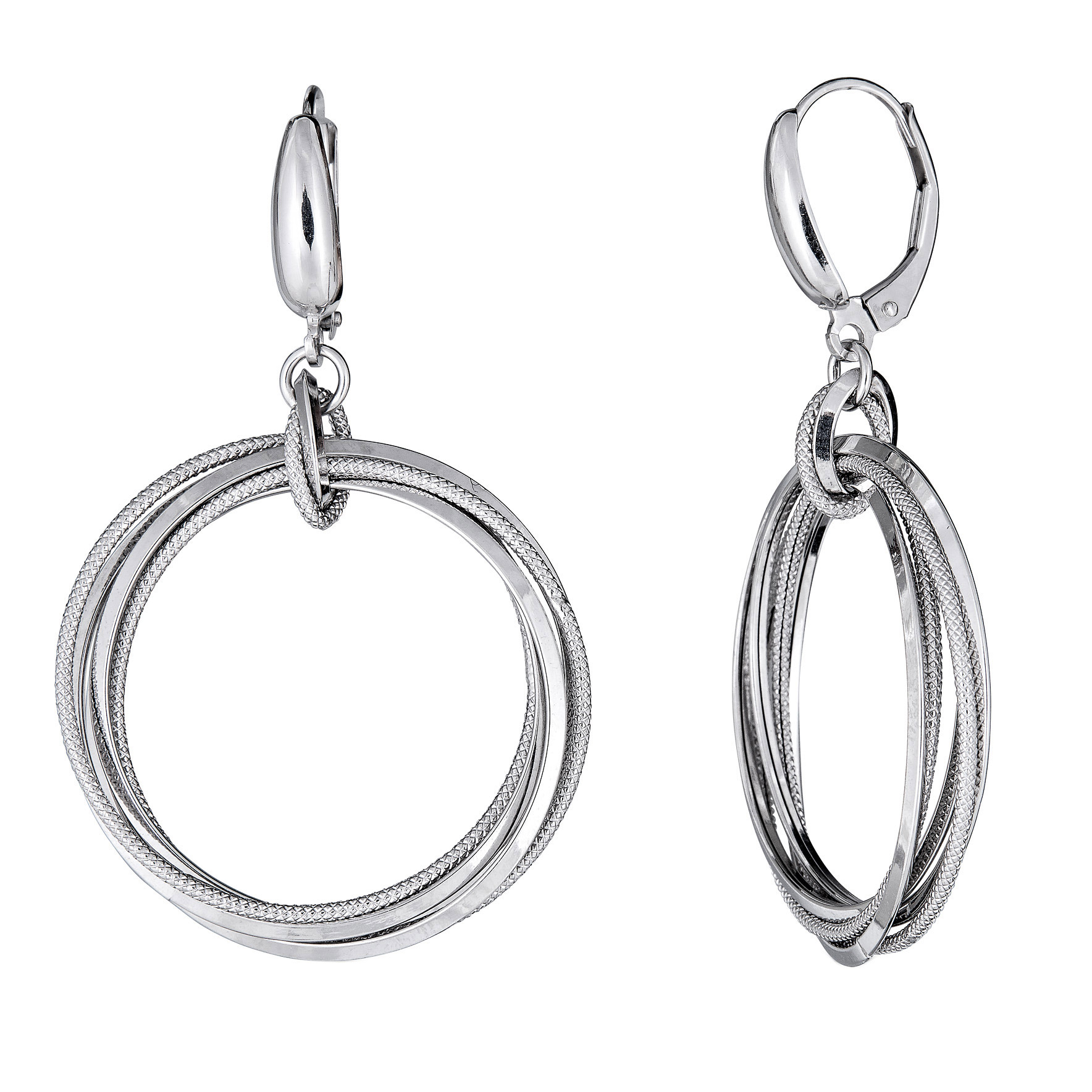 High Polish and Textured Dangle Earrings in White Gold
