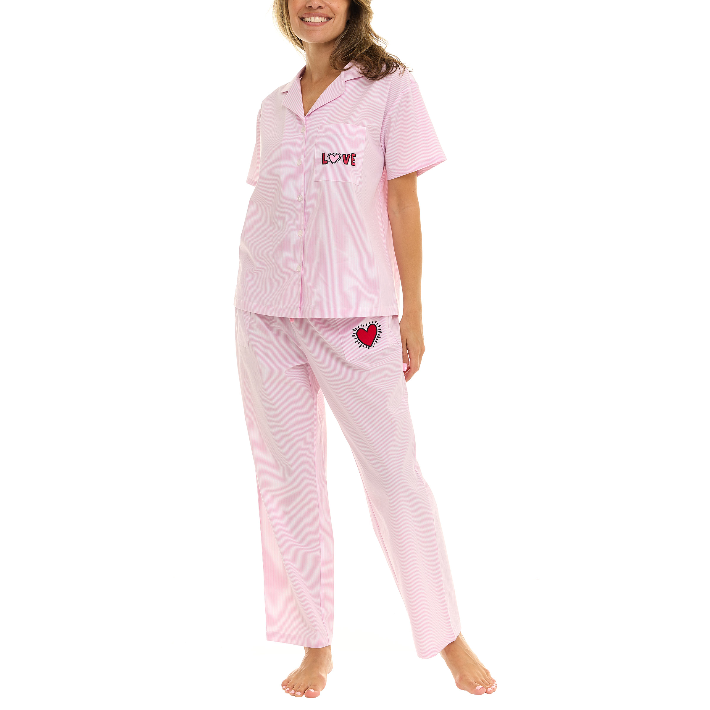 Keith Haring Women's Notch Collar Pajama Set, 2-piece