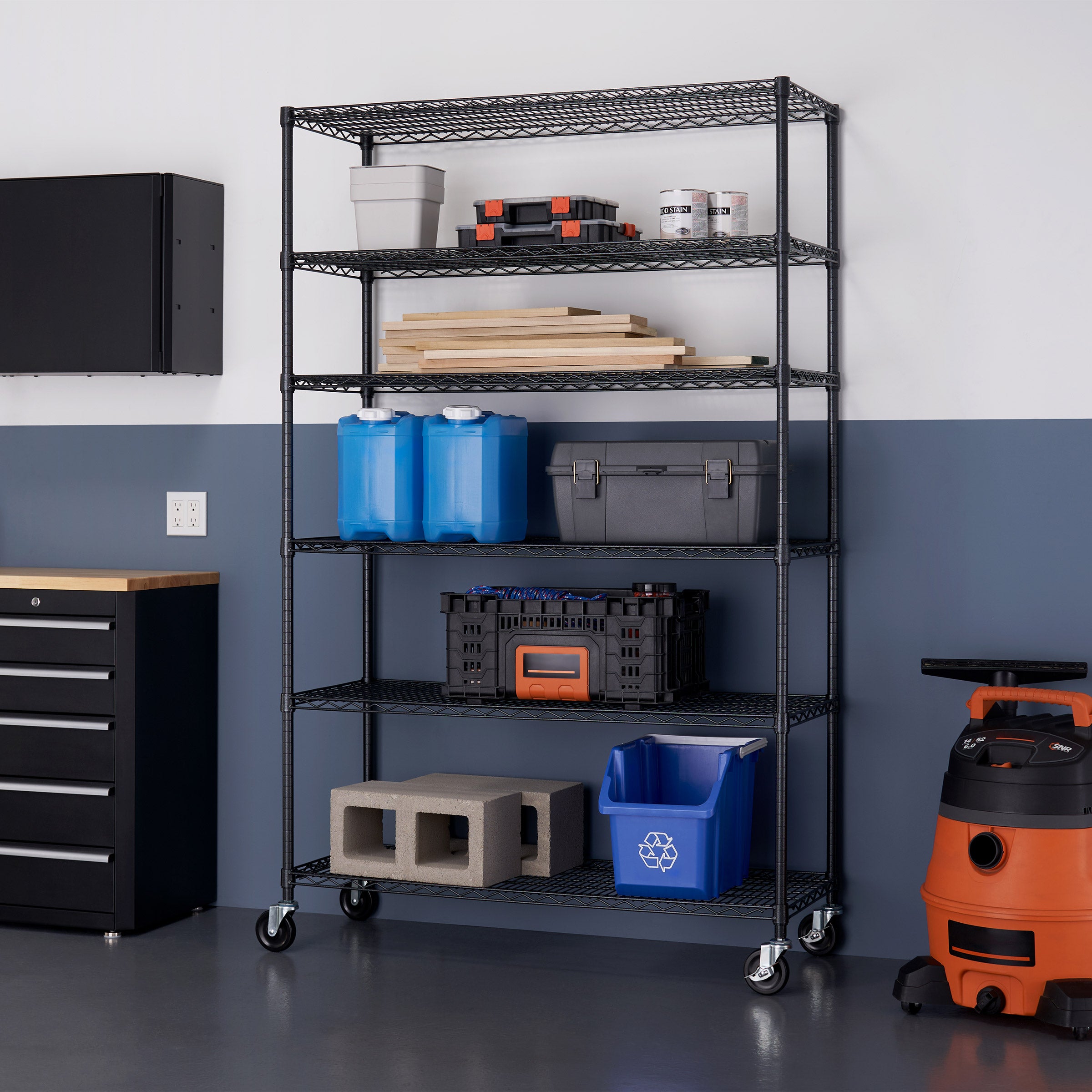 TRINITY 6-Tier Wire Shelving Rack, 48" x 18" x 72" NSF, Includes Wheels