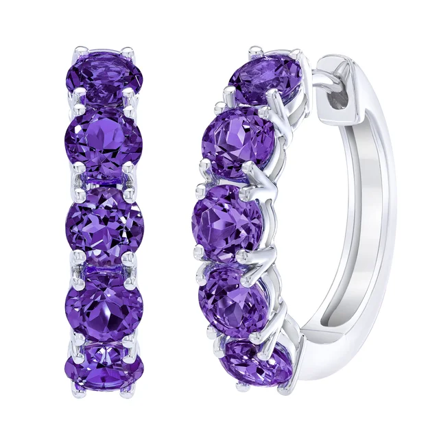 Gemstone 14kt Gold Hoop Earrings; Amethyst