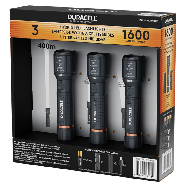 DURACELL 1,600L FLASHLIGHT 3PK HYBRID POWER