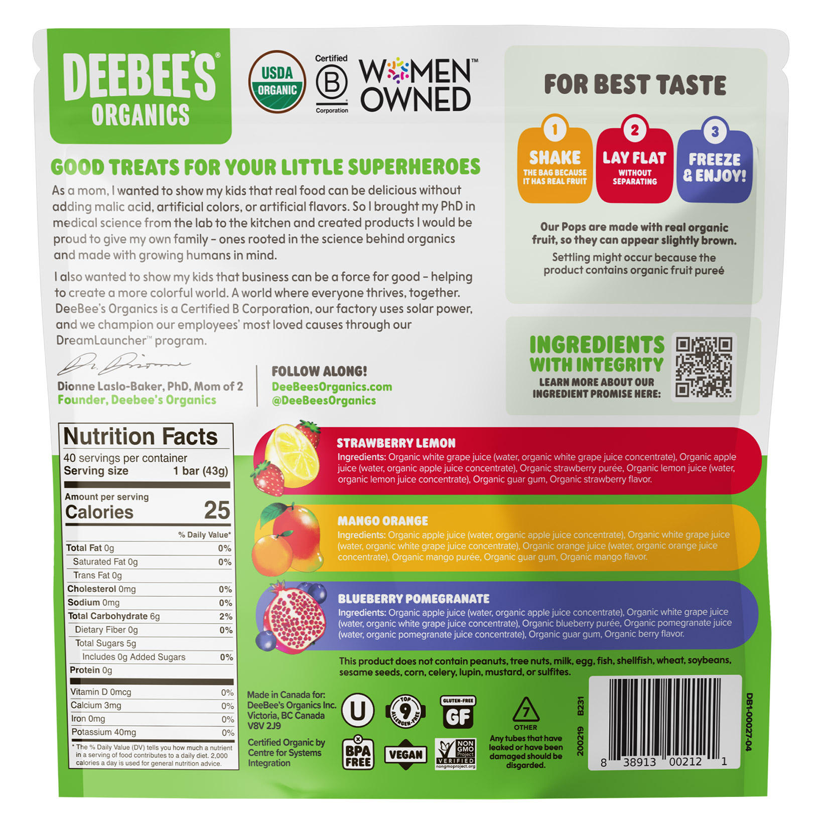 Deebee's Organic Superfruit Freezie Pops Variety Pack, 1.35 fl oz