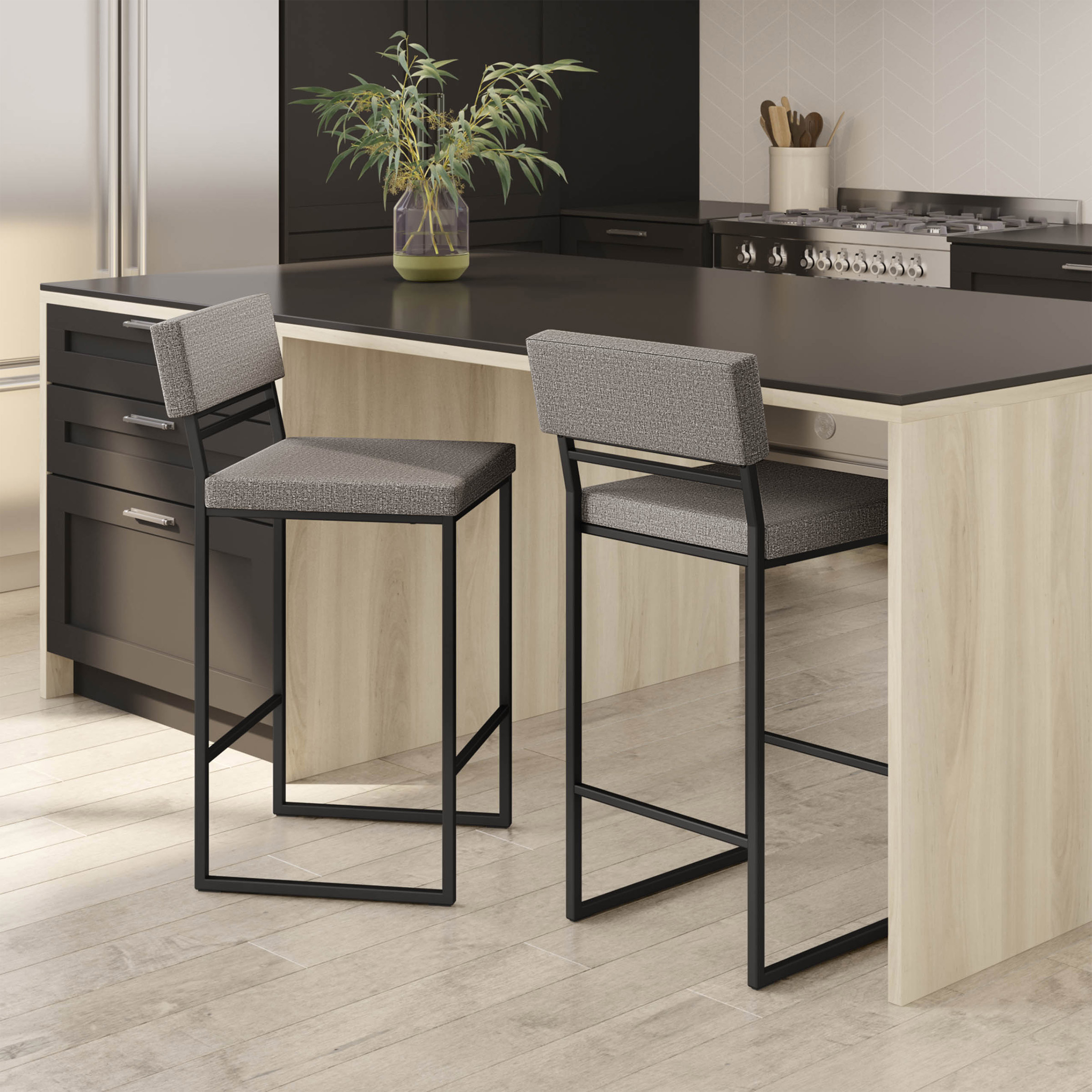 Amisco Everly Modern Stool, Grey Seat and Black Base
