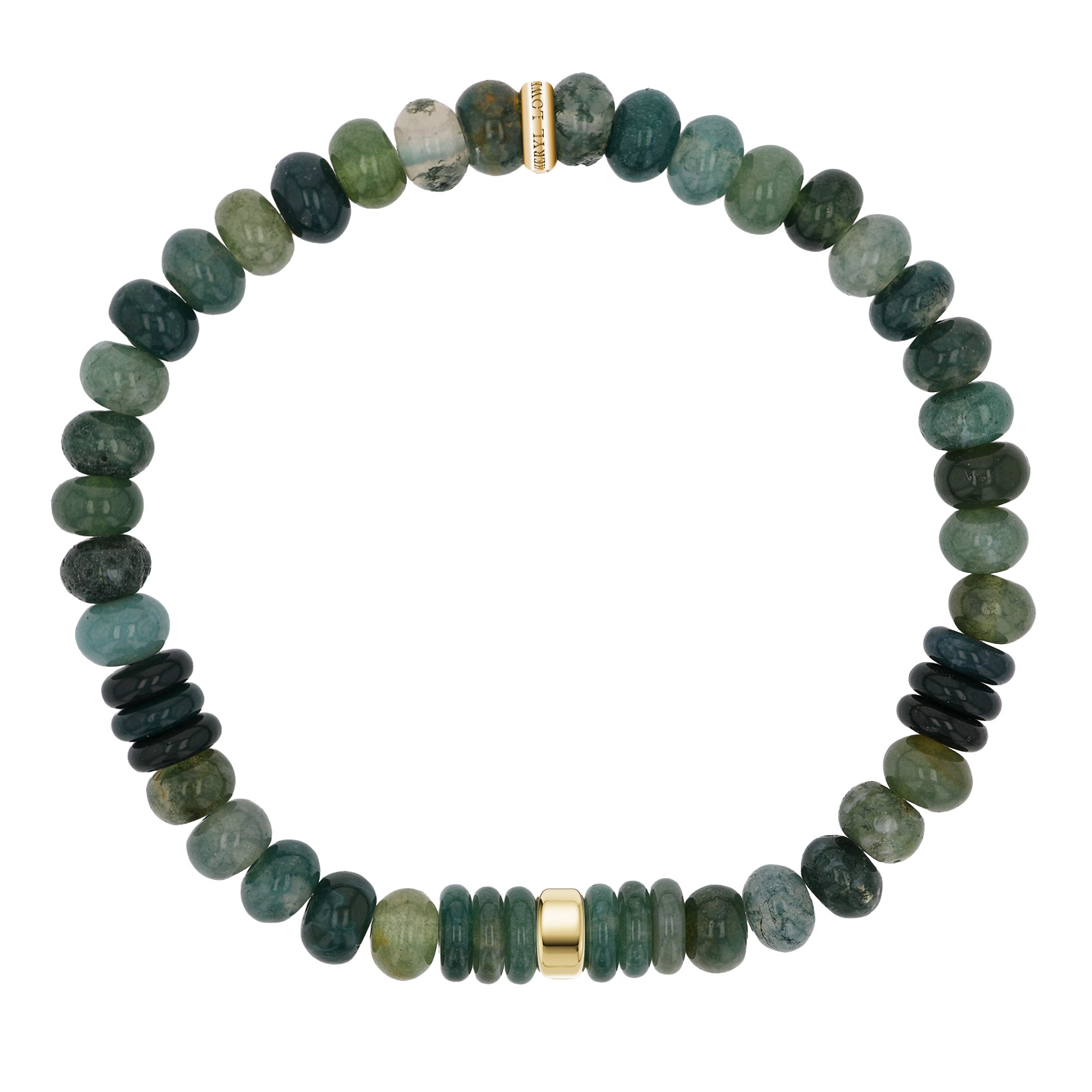 Sheryl Lowe Moss Agate 6mm Beaded Bracelet with 14kt Smooth