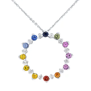 14KT WHITE GOLD .37CTW DIAMOND & MULTICOLOR SAPPHIRE NECKLACE