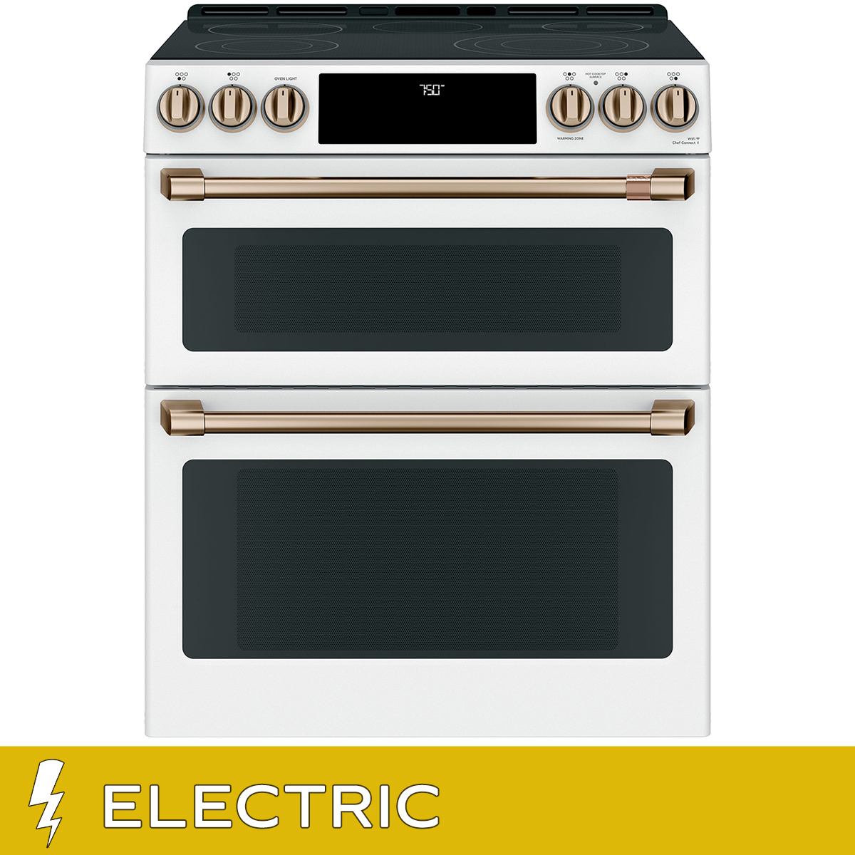 Café 30 in. 6.7 cu ft. White Electric Double 5 Element Range with True European Convection