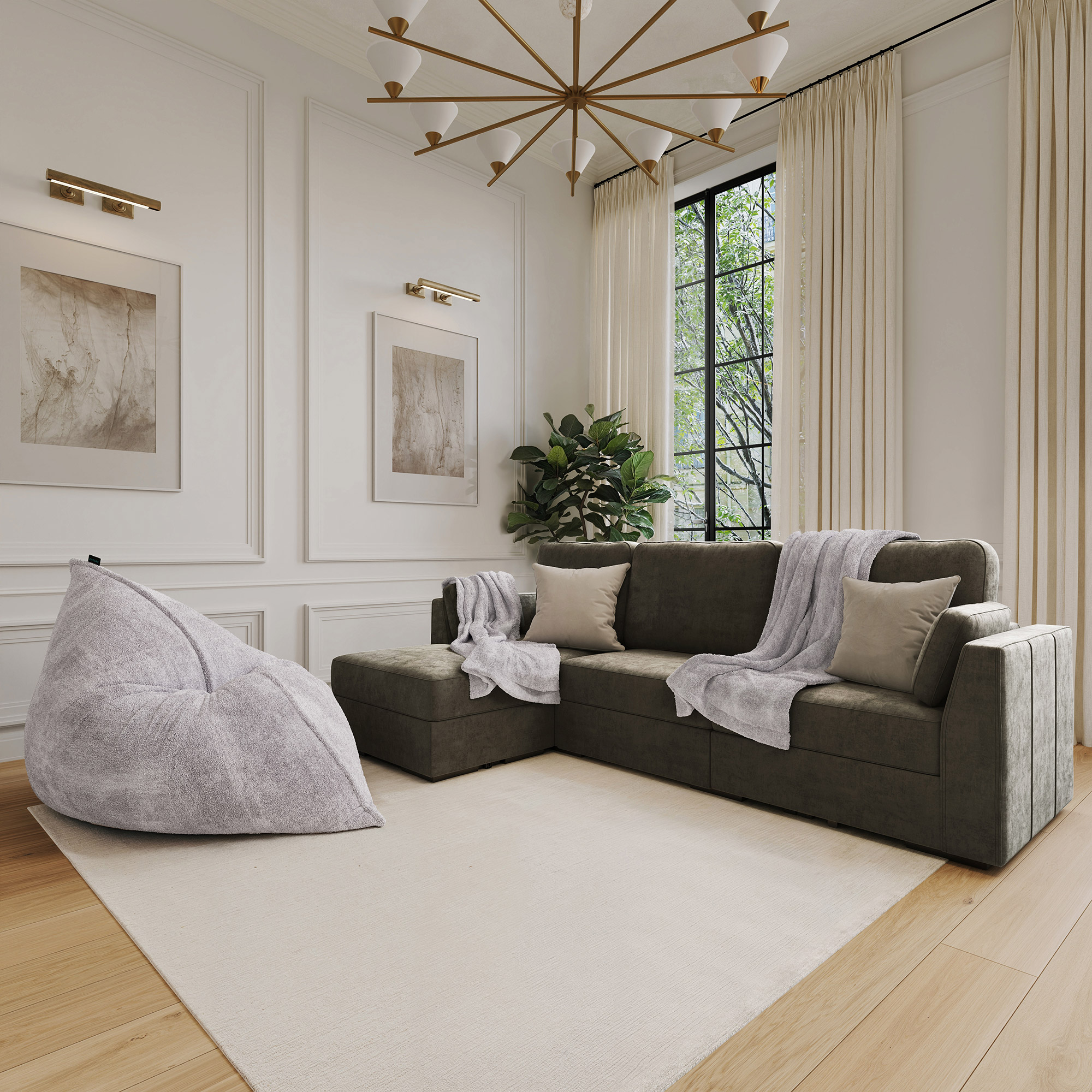 Lovesac Modular Sectional Sofa Bundle 4 Seats/5 Angled Sides with Storage