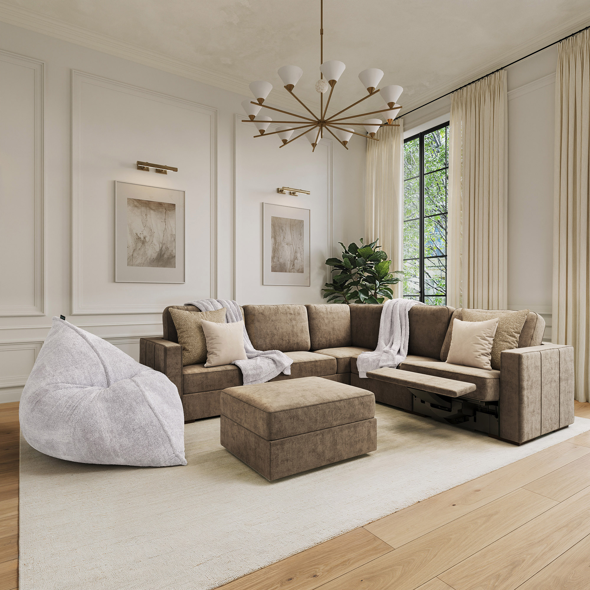 Lovesac Modular Sectional Sofa Bundle 6 Seats/8 Square Sides with Power Recliner and Storage