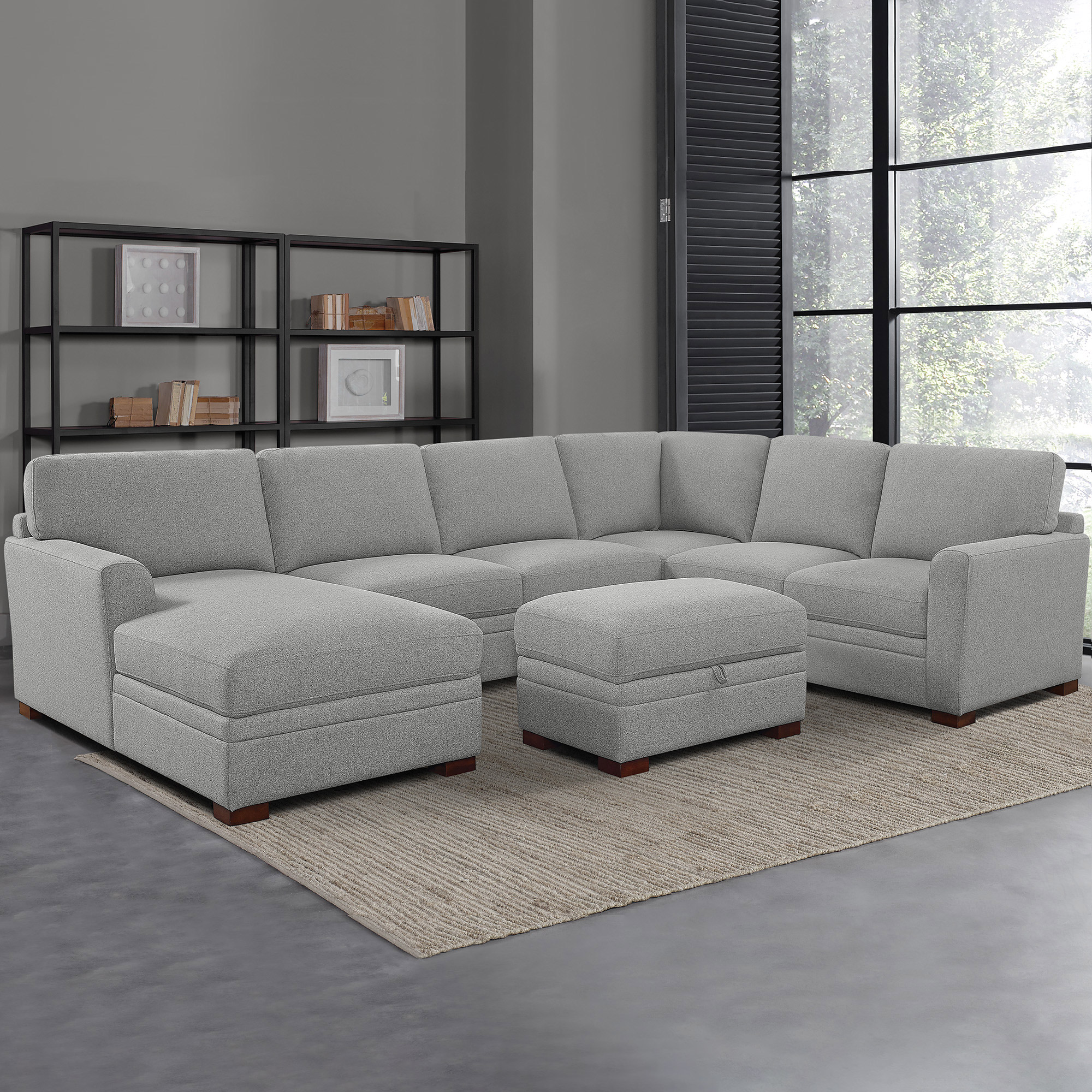 Thomasville Langdon Fabric Sectional with Chaise and Storage Ottoman