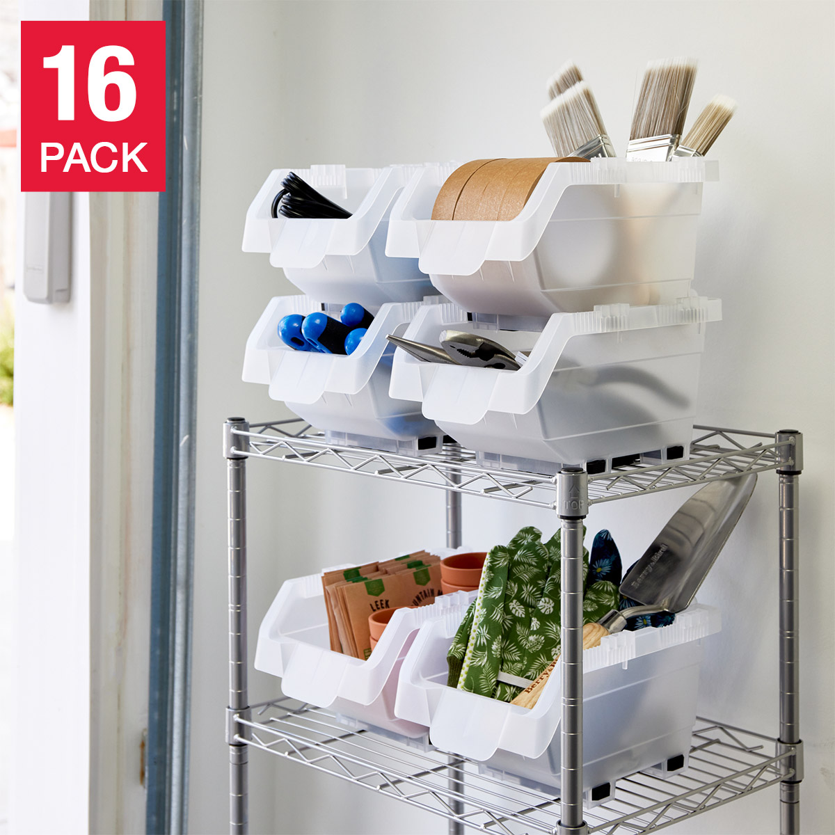 Clearly Stacking Storage Bins  16-pack