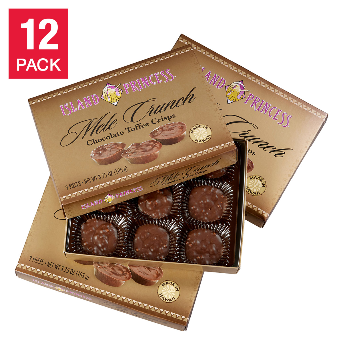 Island Princess Mele Crunch Chocolate Toffee Crisps  12-pack  45 oz. Total