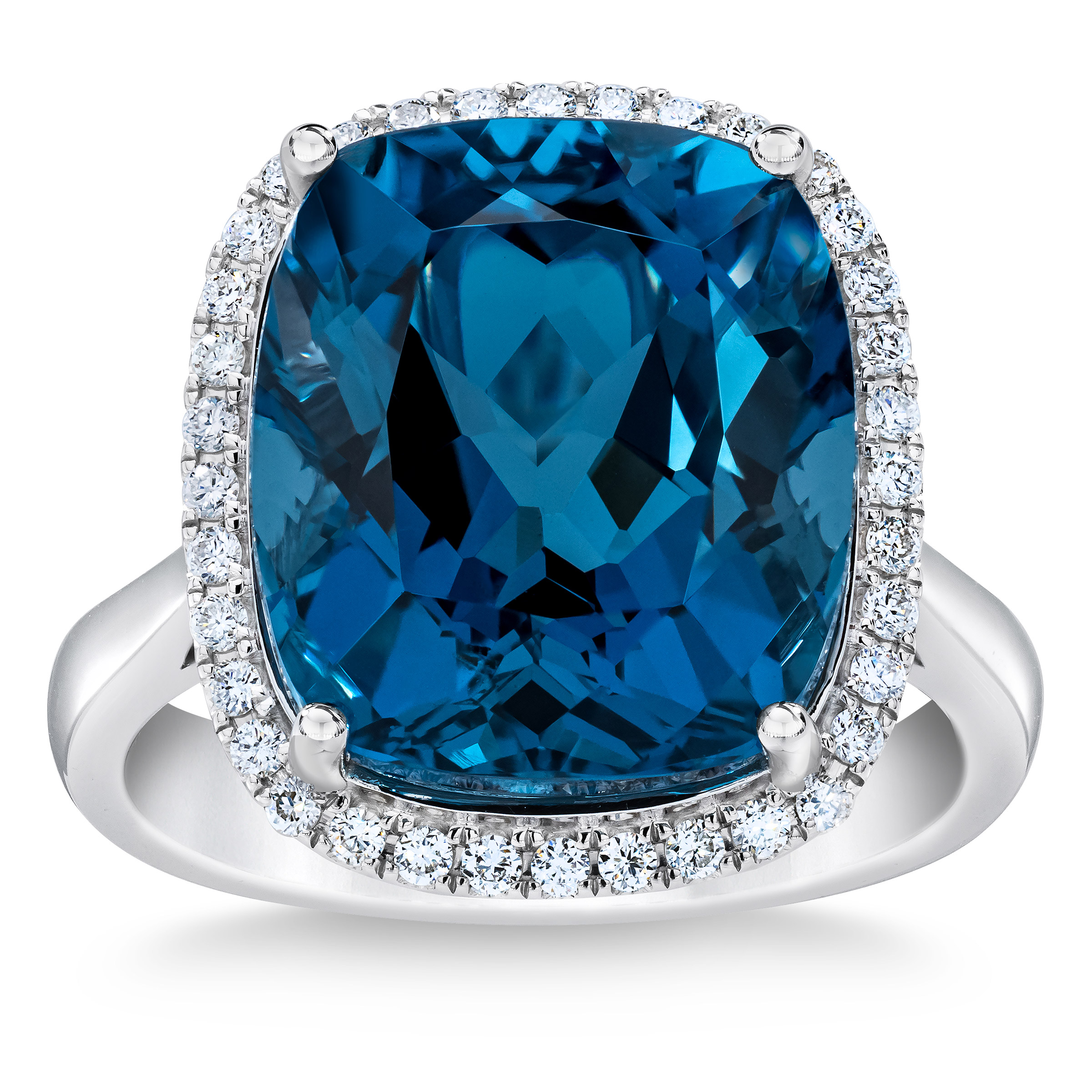 London Blue Topaz and Diamond 14kt White Gold Ring