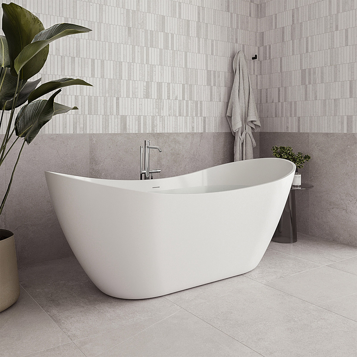 Streamline 71 in. Freestanding Bathtub with Expandable Bamboo Bathtub Caddy