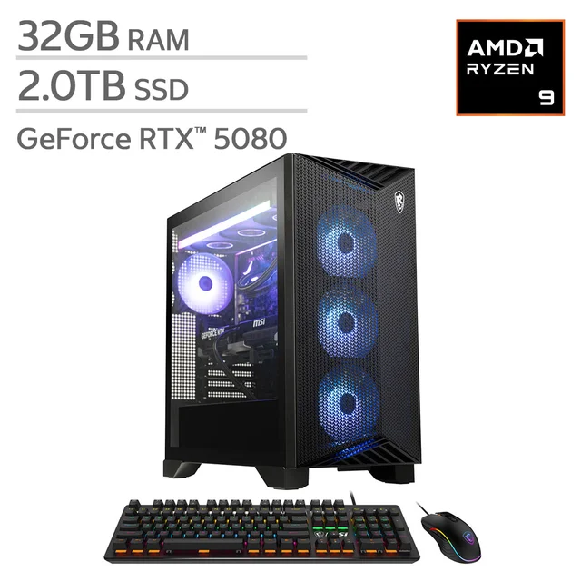MSI Aegis Gaming Desktop – AMD Ryzen 9 9900X – GeForce RTX 5080 – Windows 11 Home - 32GB RAM - 2TB SSD