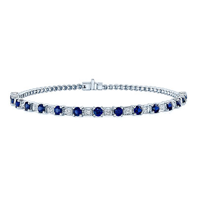 Round Blue Sapphire and Diamond Bracelet (0.19 ctw)