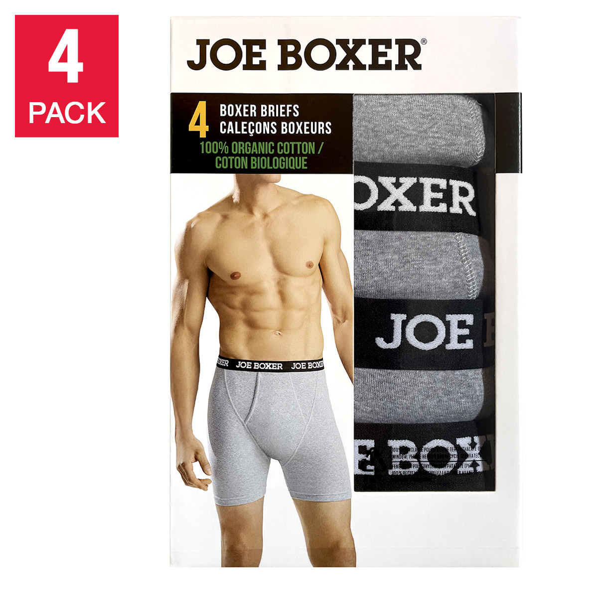 Joe Boxer Men's Organic Cotton Boxer Briefs, 4-pack