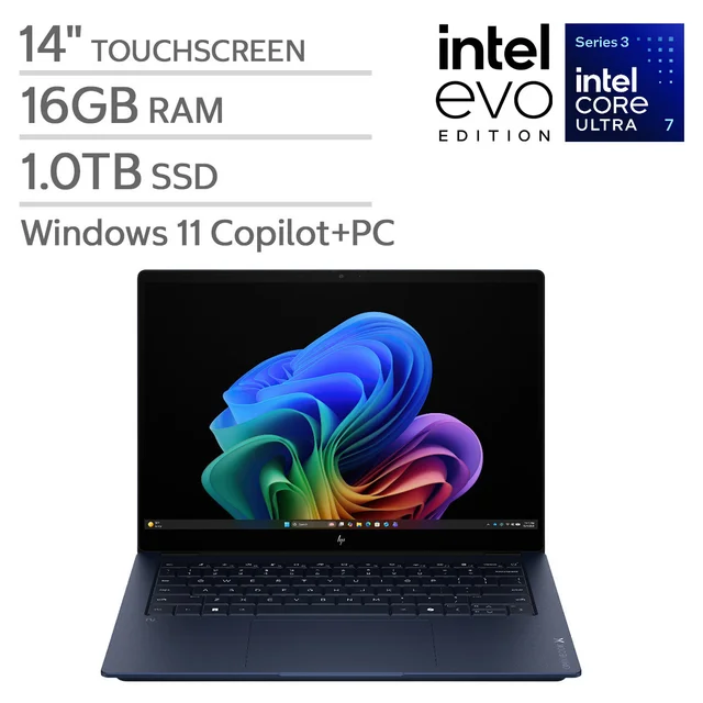 HP OmniBook X 14" Touchscreen Laptop - Intel Core Ultra 7 355 - Copilot+ PC - 3K (2880 x 1800) OLED - 16GB RAM - 1TB SSD - Windows 11 Home
