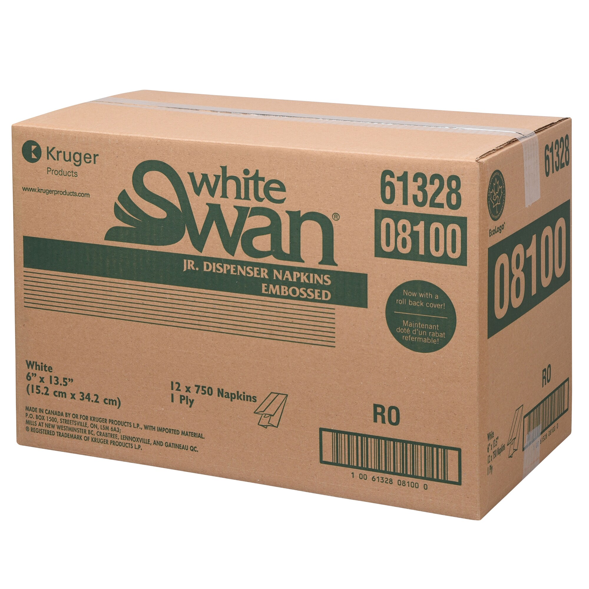 White Swan Jr. Dispenser 1 Ply Napkins, Pack of 9,000