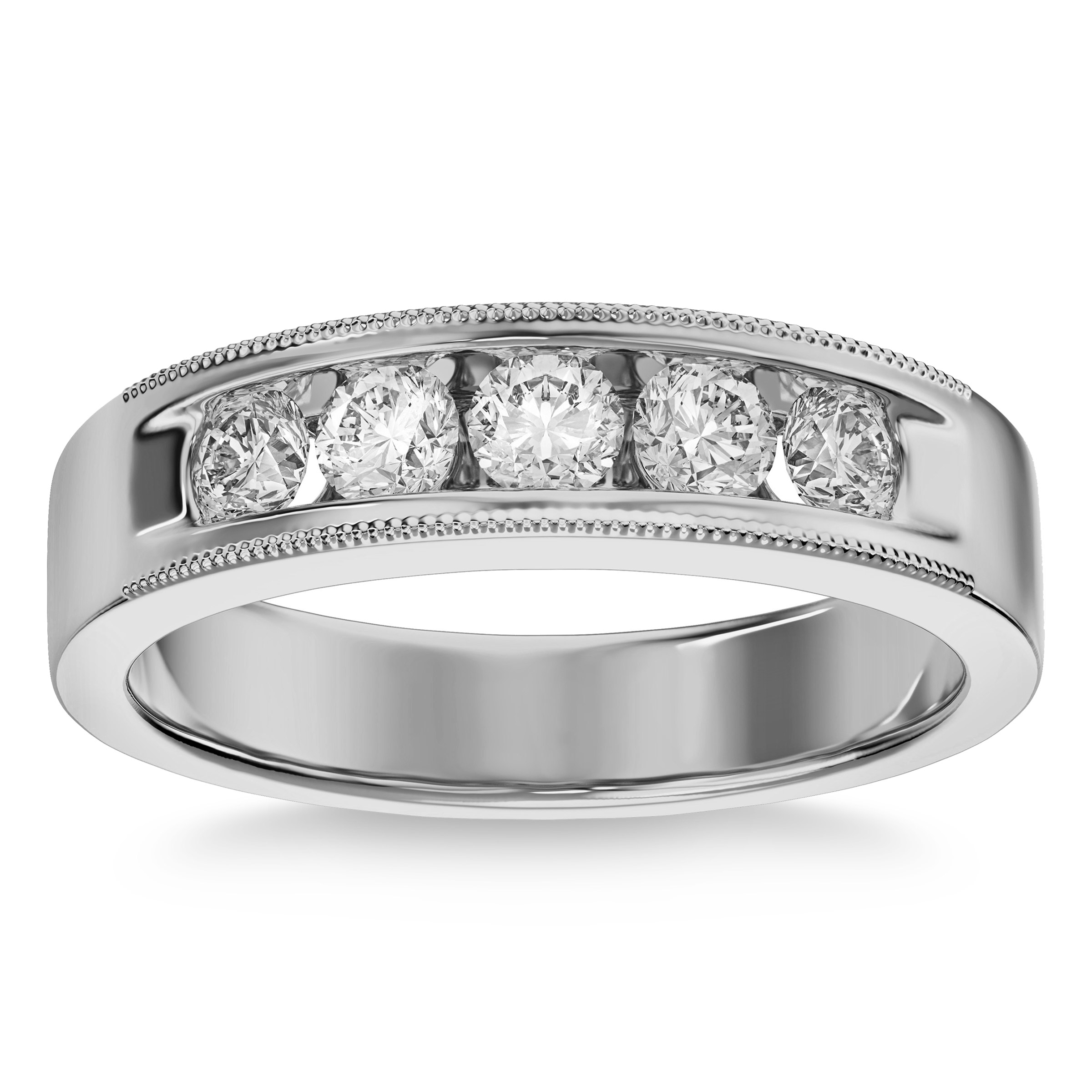 Round Brilliant 0.95 ctw VS2 Clarity  I Color Diamond 14kt White Gold Men's Ring