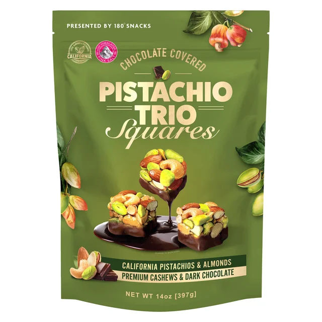 CHOCOLATE COVERED PISTACIO TRIO SQUARES 14 OZ (0.875 LB)
