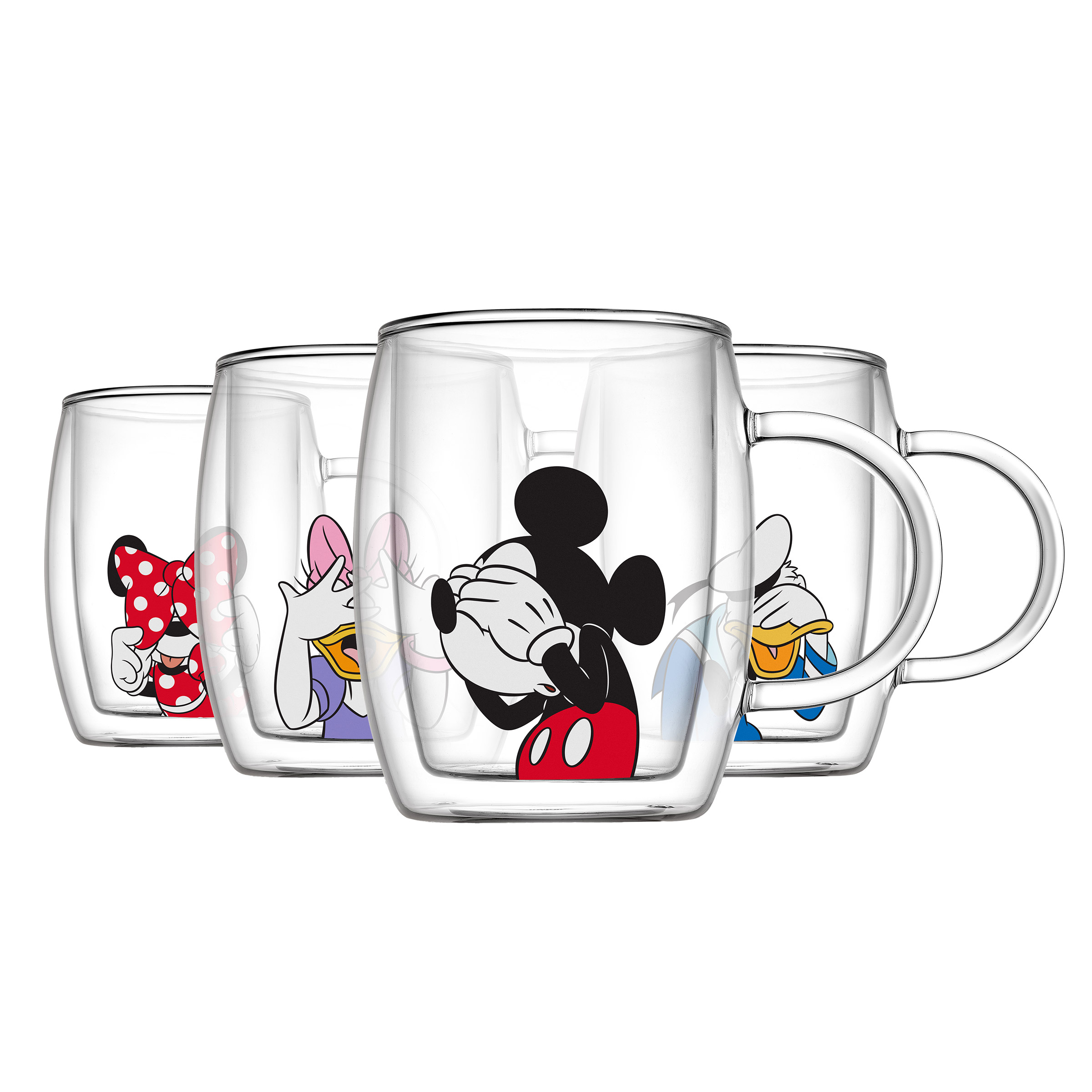 JoyJolt Disney Peek-a-Boo 13.5 oz Double Wall Glass Mug  Set of 4