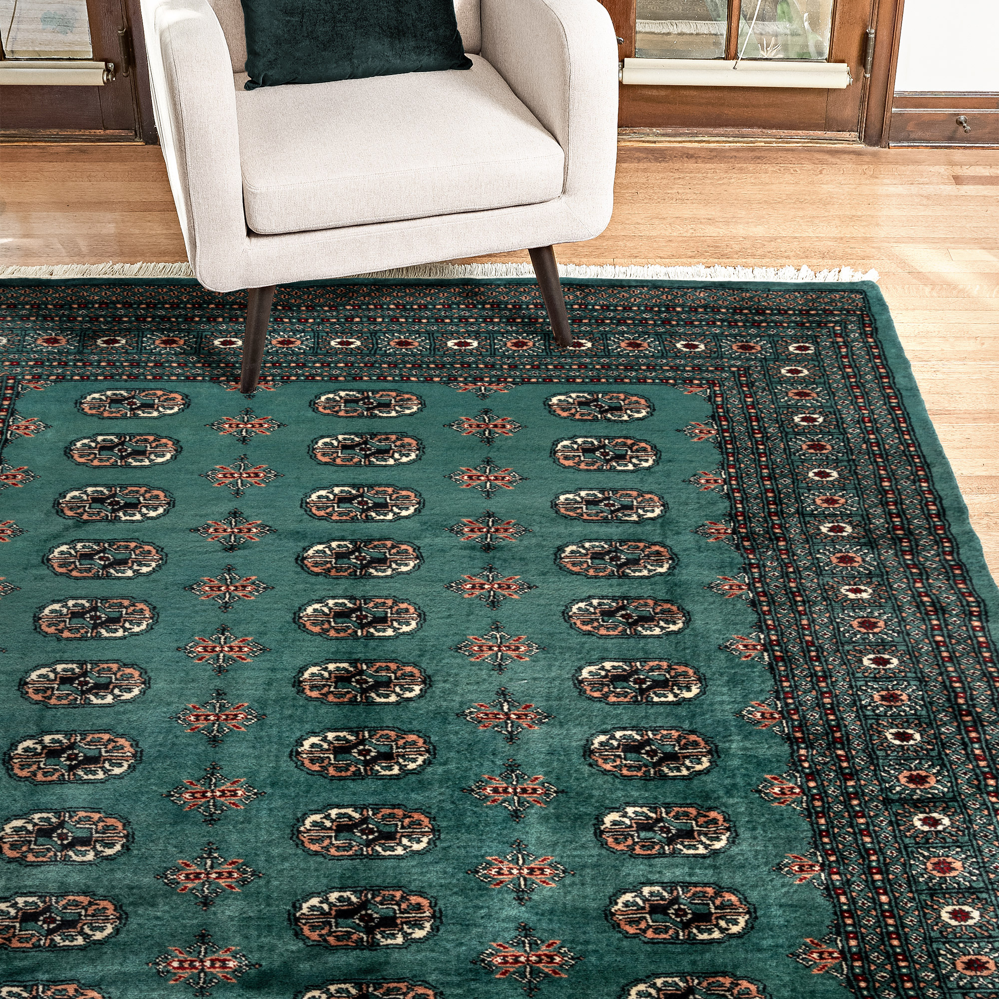 Pakistani Hand Knotted Rug Collection, Royal Bukhara Teal Green, 6