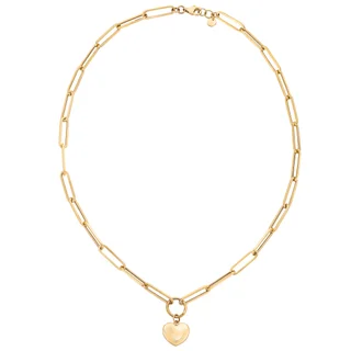 14KT YELLOW GOLD 18" HEART CHARM PAPERCLIP NECKLACE