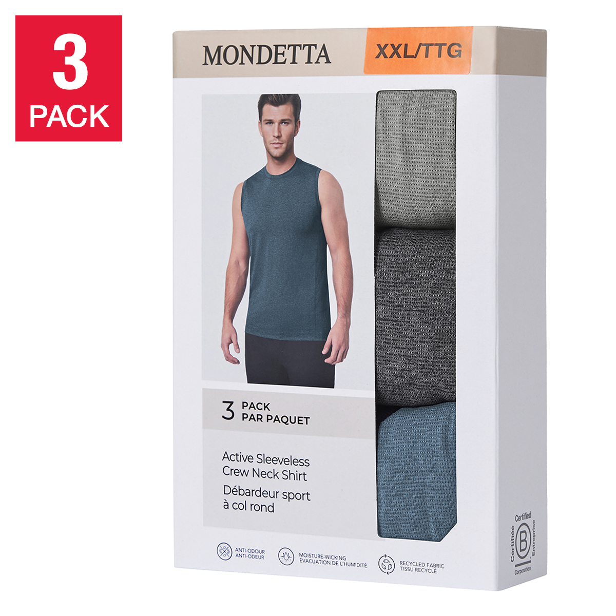 Mondetta Men's Active Tank Top, 3-pack