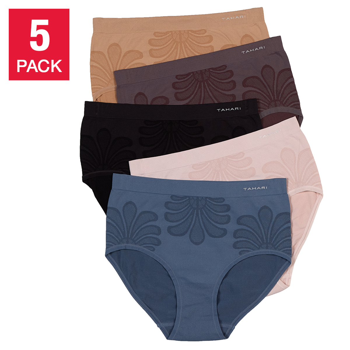 Tahari Women's Seamless Jaquard Briefs, 5-pack